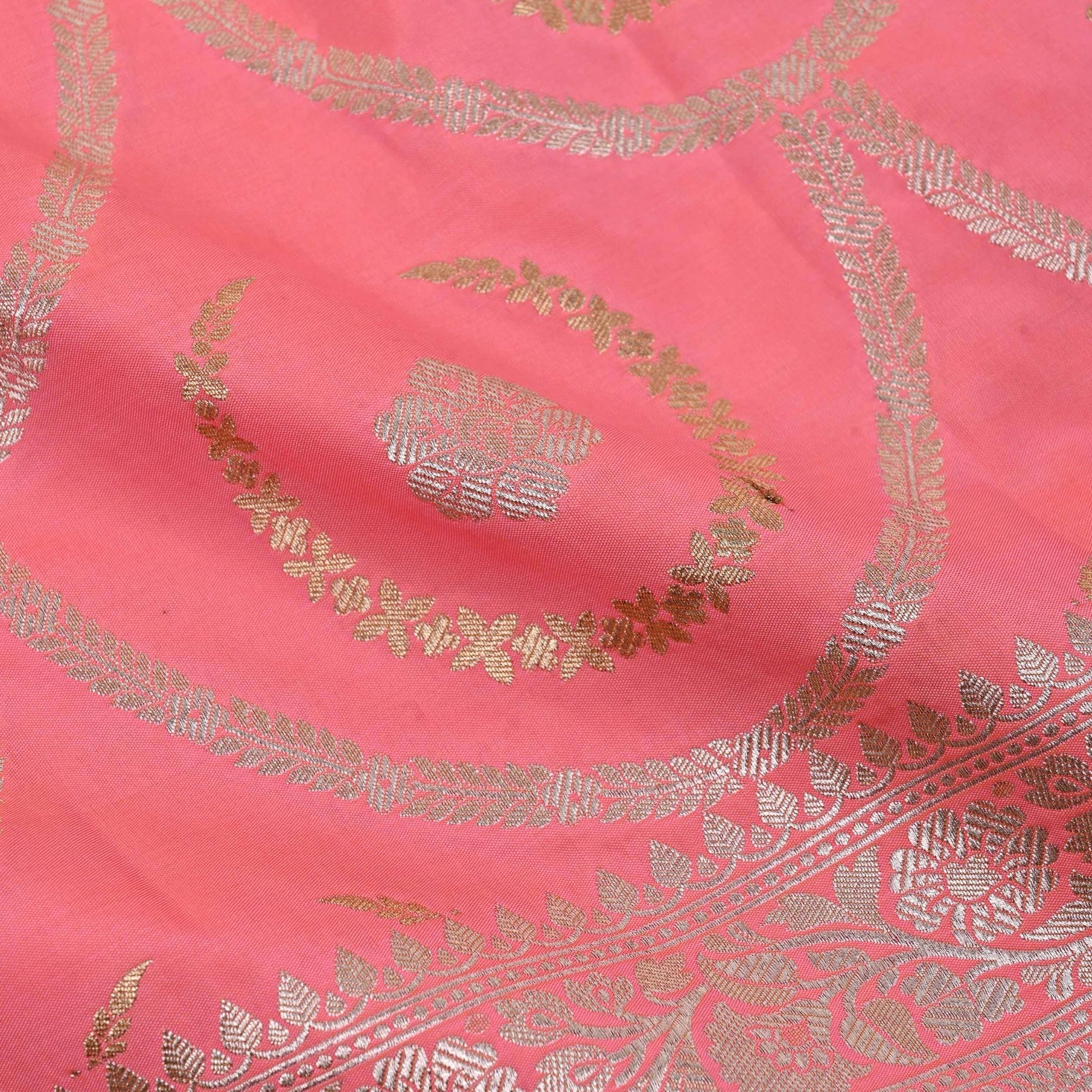 Flamingo Pink Banarasi Floral Fabric