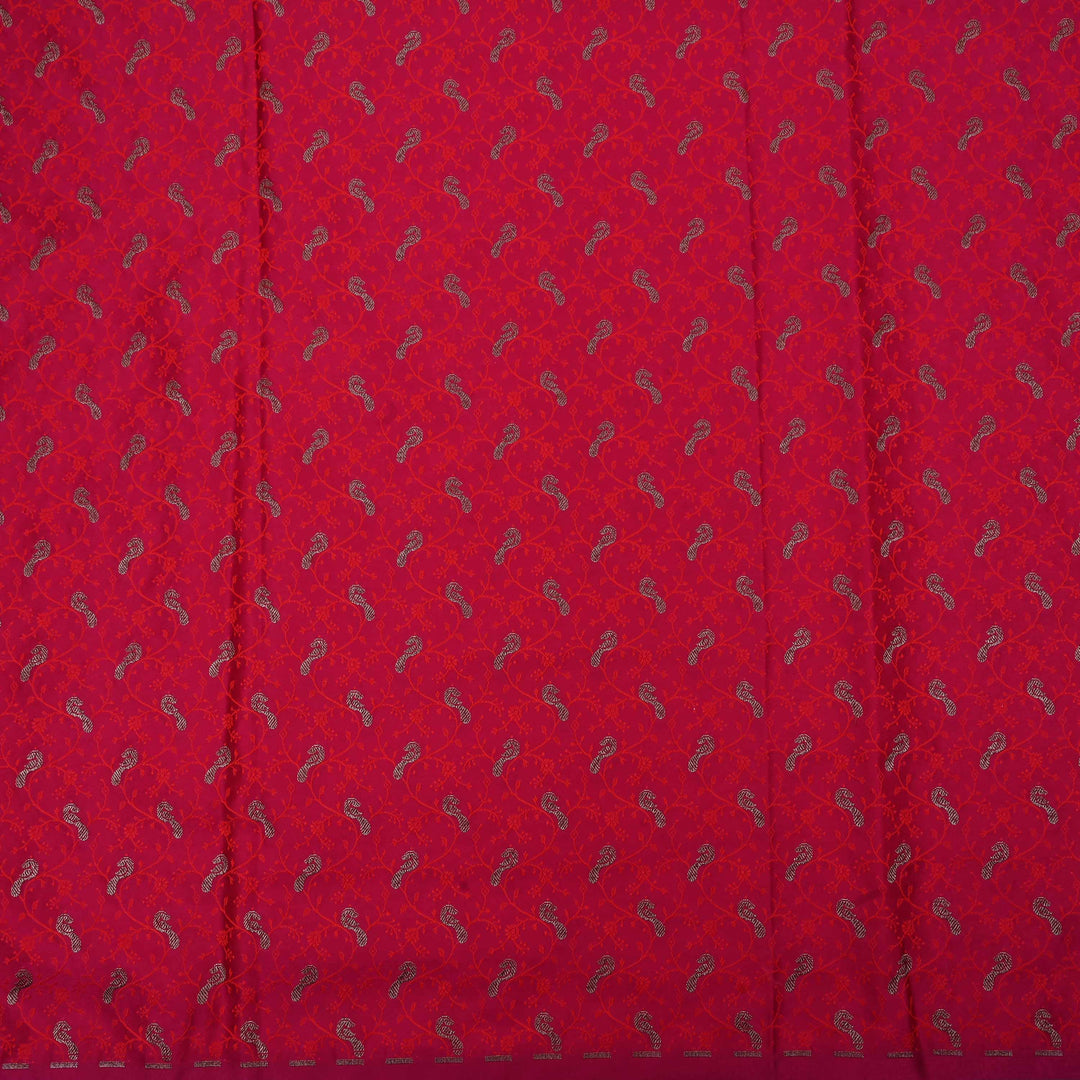 Cardinals Red Floral-Bird Banarasi Fabric