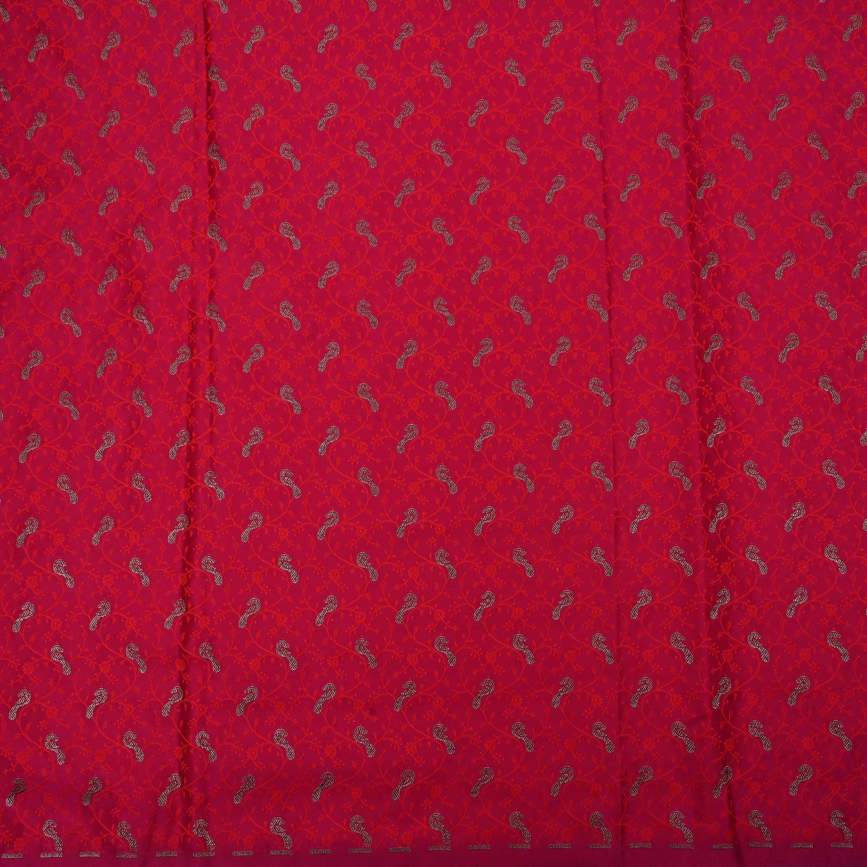 Cardinals Red Floral-Bird Banarasi Fabric