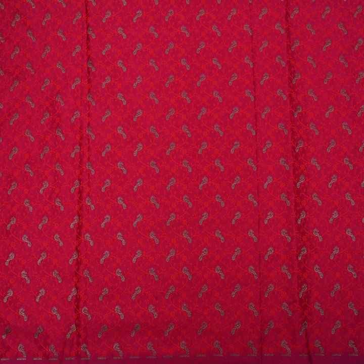 Cardinals Red Floral-Bird Banarasi Fabric