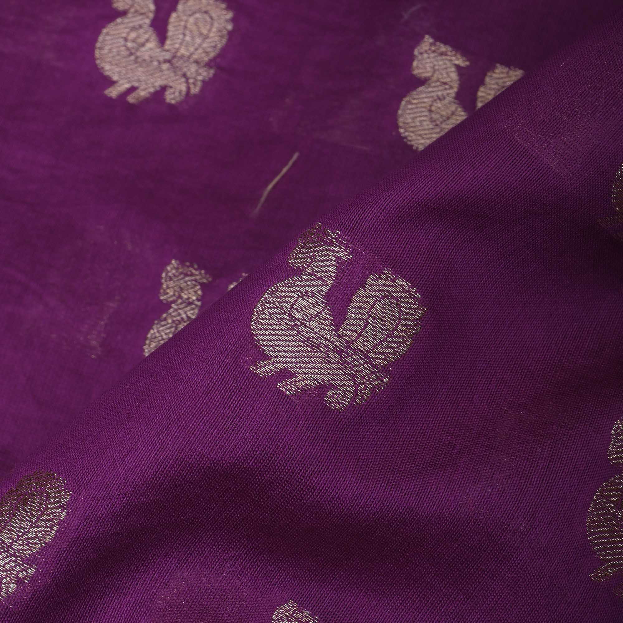 Deep Purple Chanderi Fabric With Zari Weave