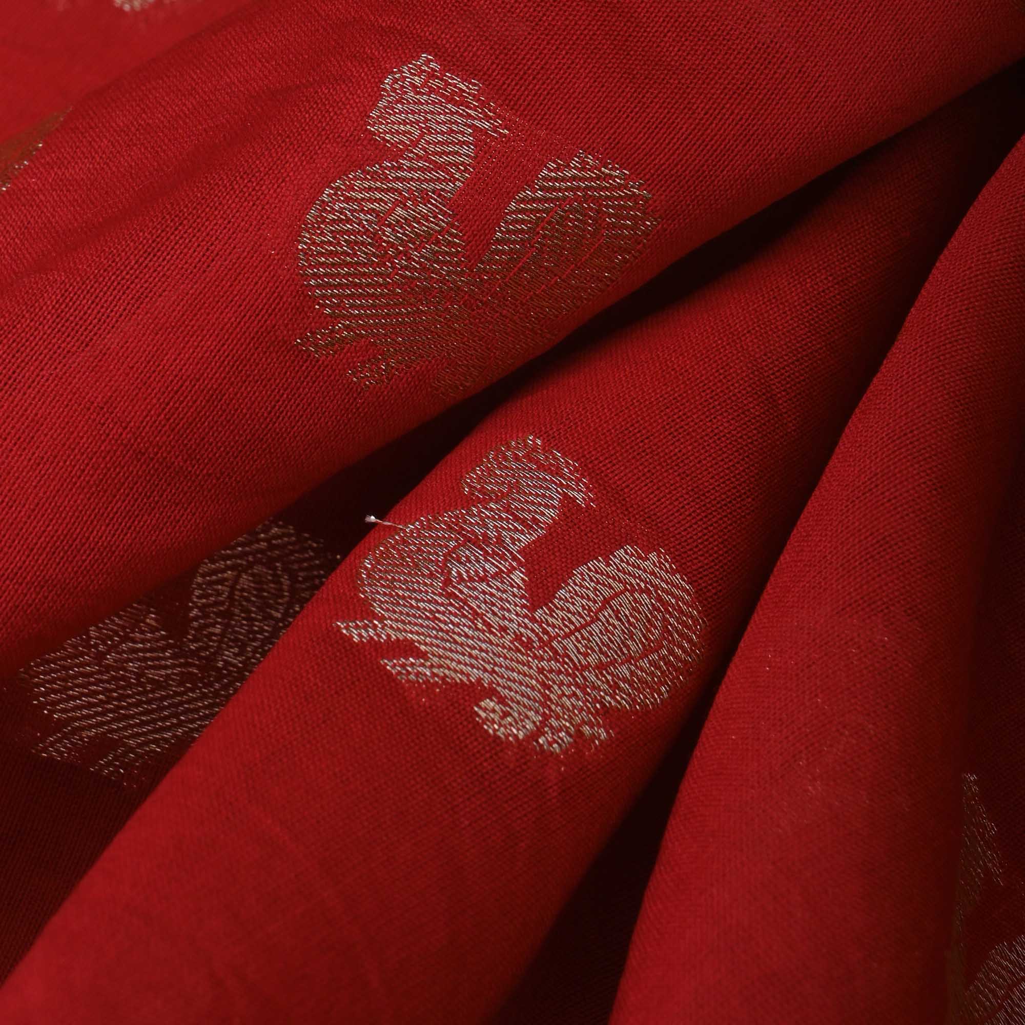 Imperial Red Chanderi Fabric With Zari Weave