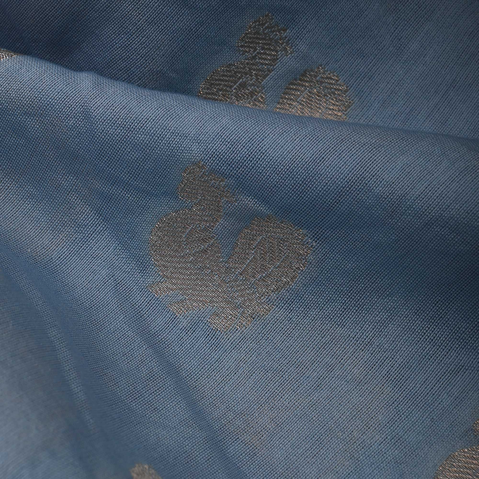 Arctic Blue Chanderi Fabric With Zari Weave