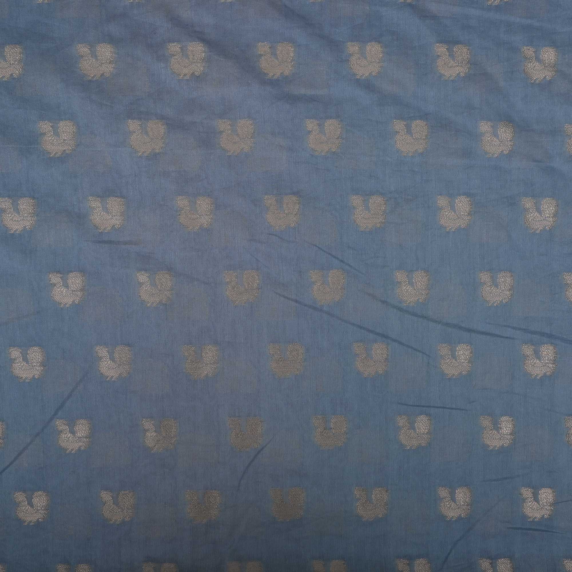 Arctic Blue Chanderi Fabric With Zari Weave