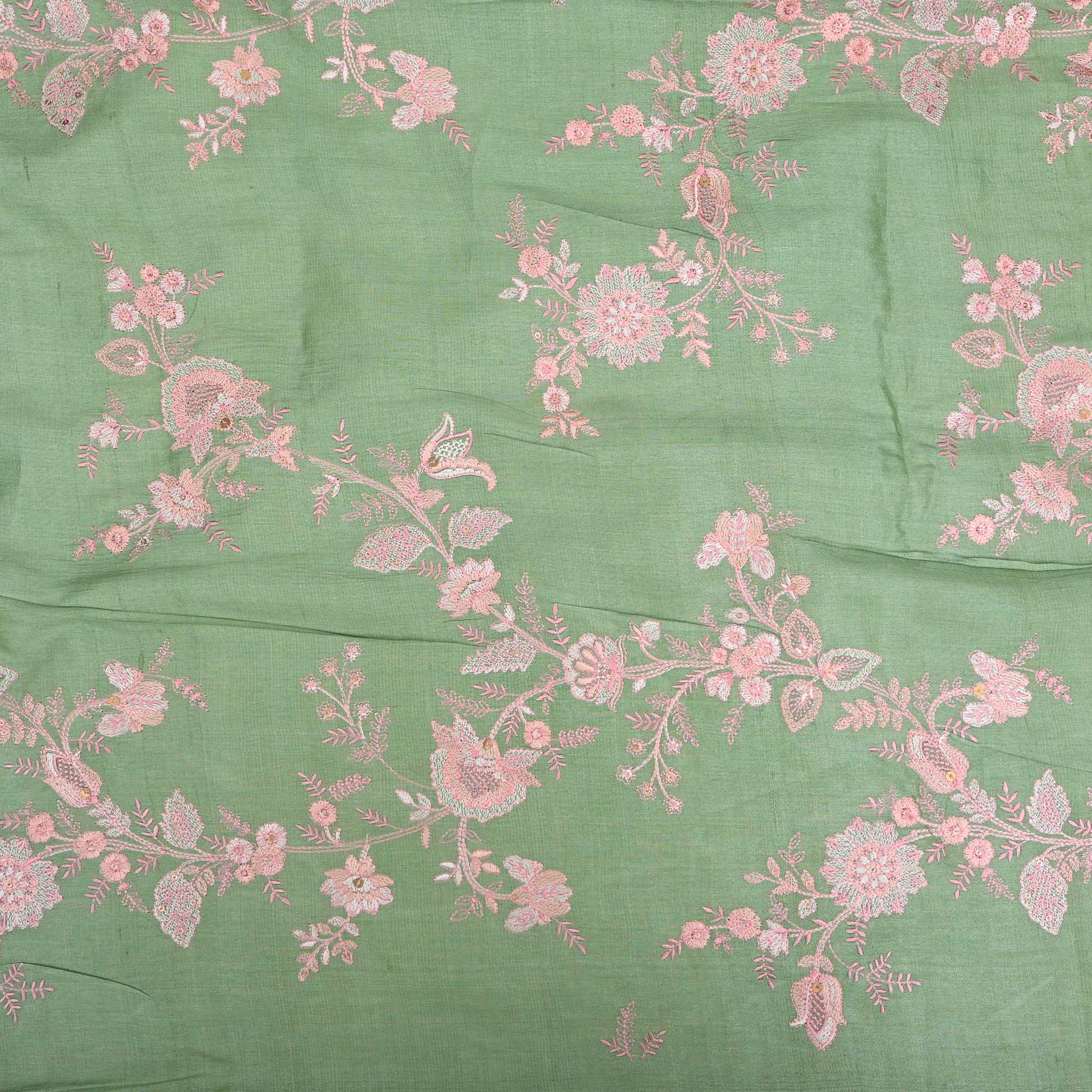 Sea Green Embroidered Tussar Fabric