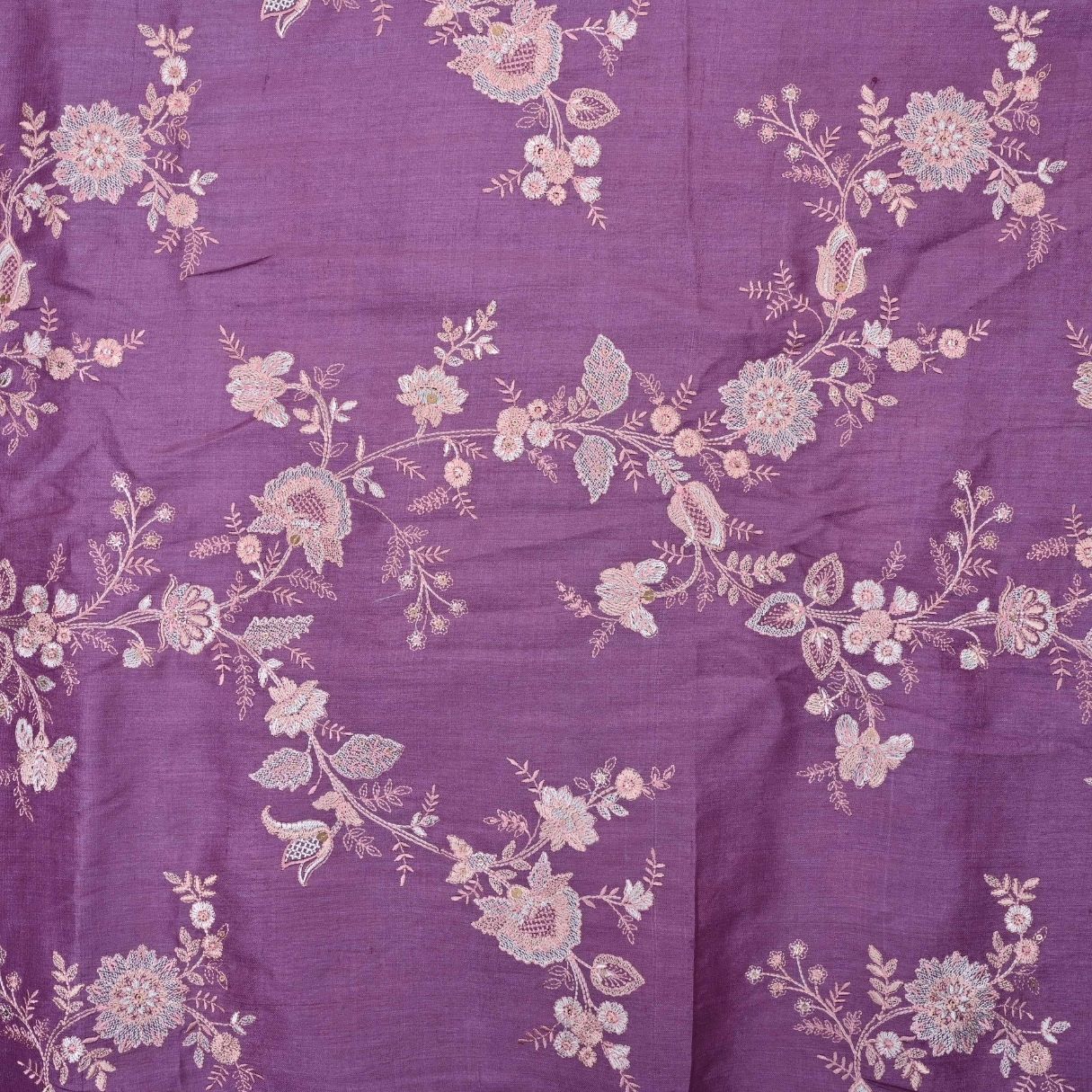 Sunset Purple Embroidered Tussar Fabric