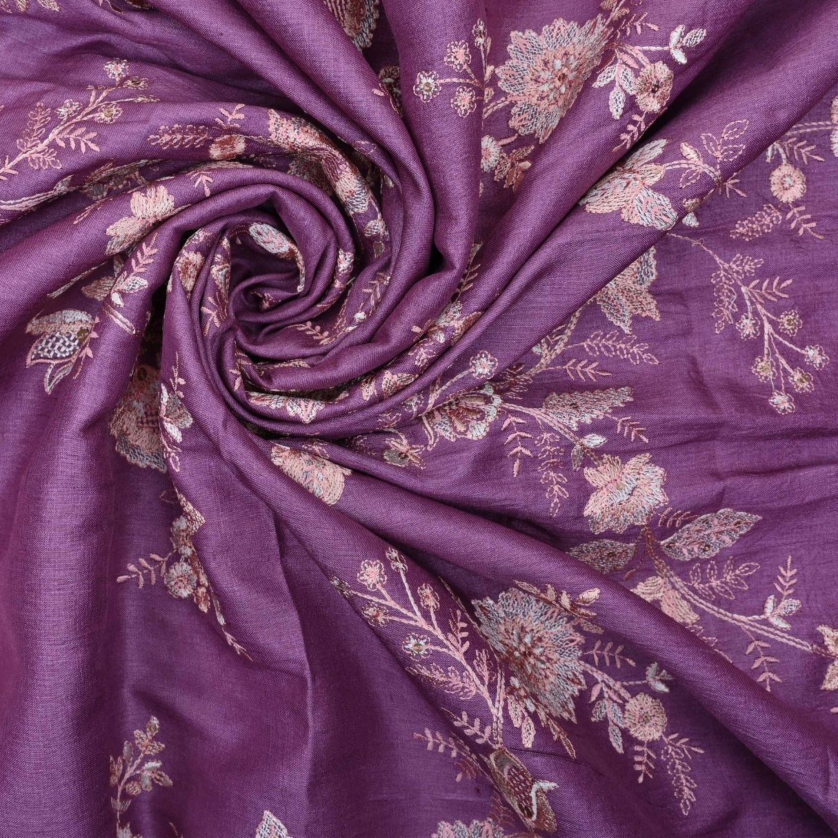 Sunset Purple Embroidered Tussar Fabric