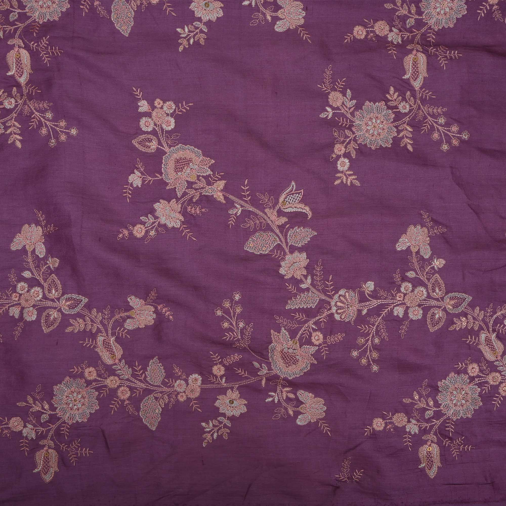 Strong Purple Embroidered Tussar Fabric