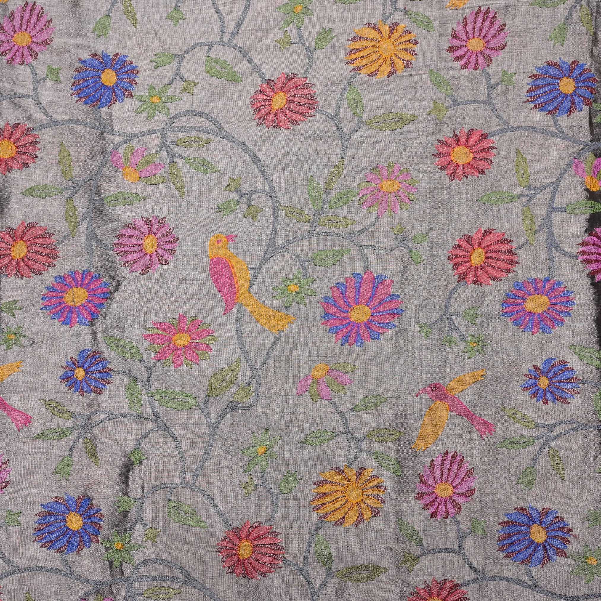 Platinum Silver Tissue Fabric With Embroidery