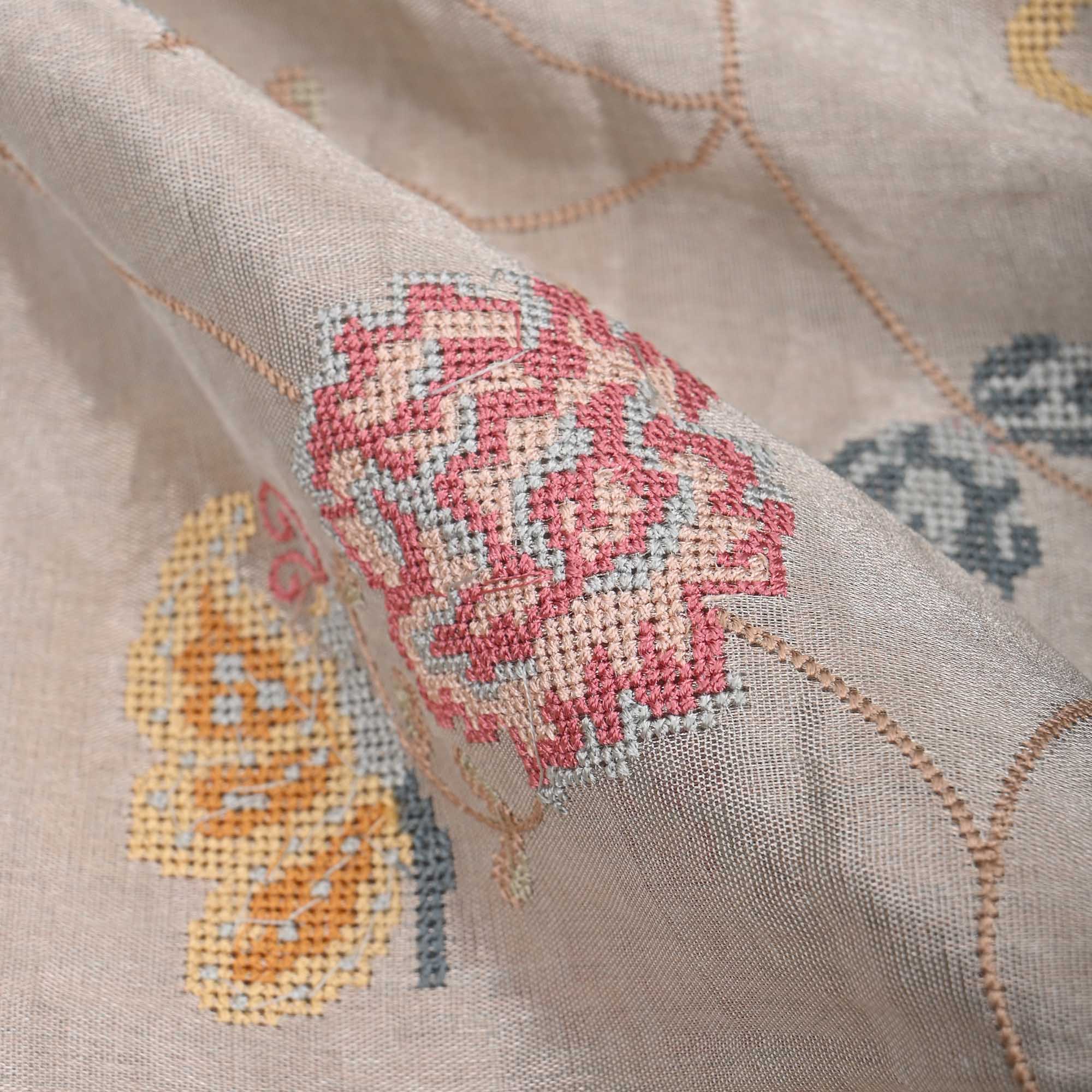 Light Grey Tissue Fabric With Embroidery