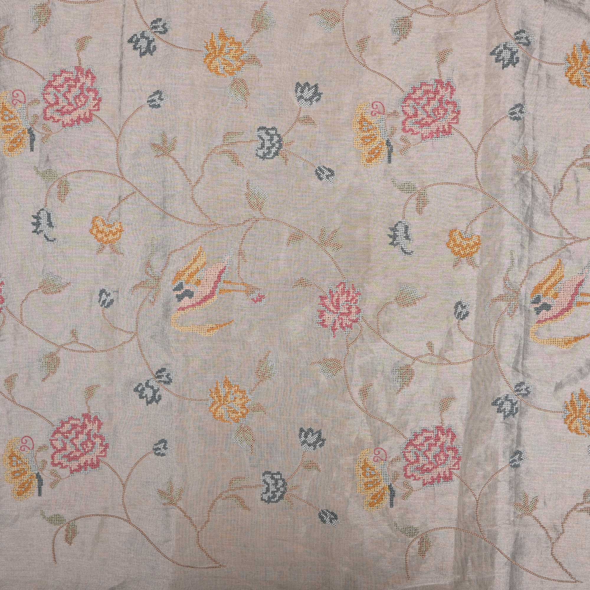 Light Grey Tissue Fabric With Embroidery