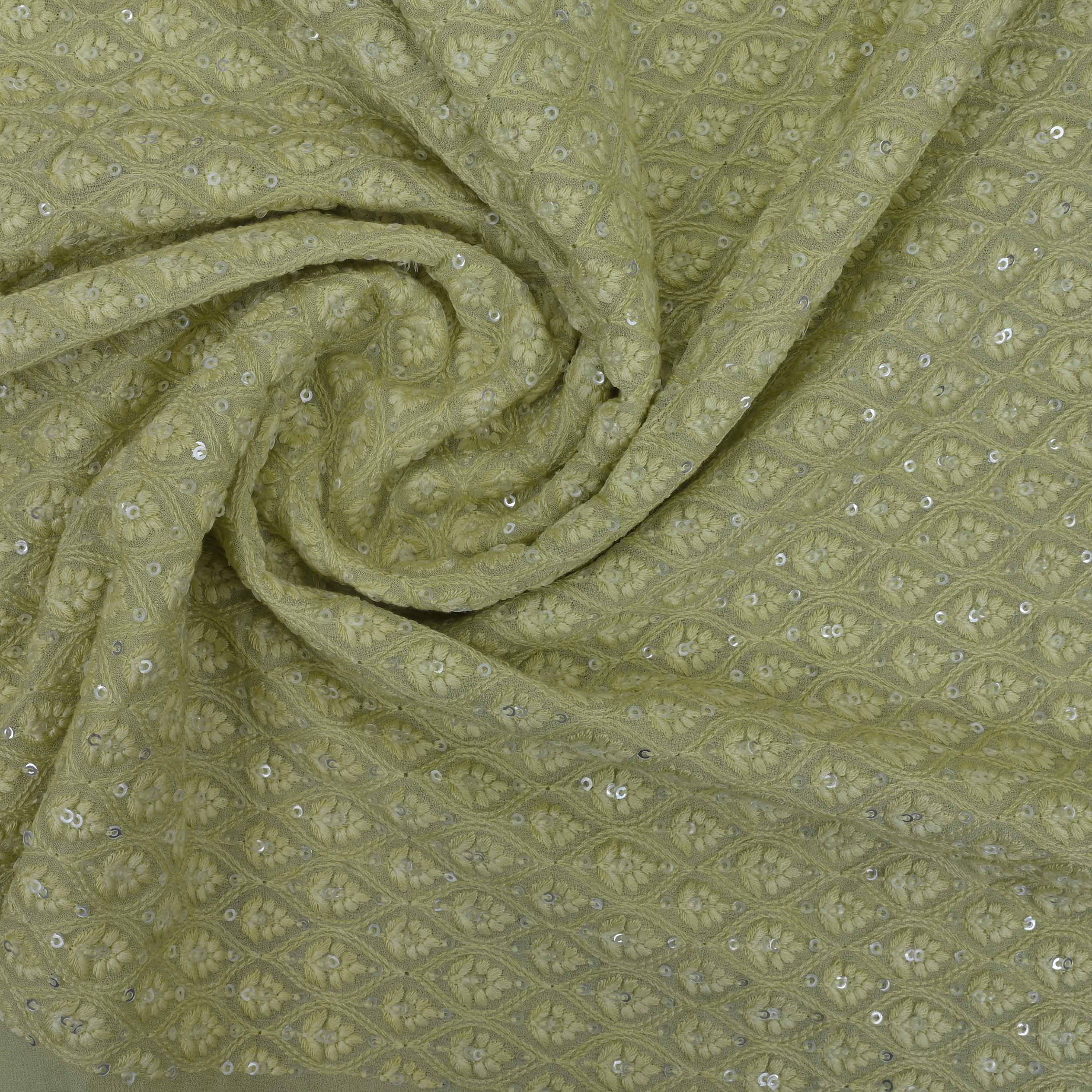 Tea Green Embroidery Georgette Fabric