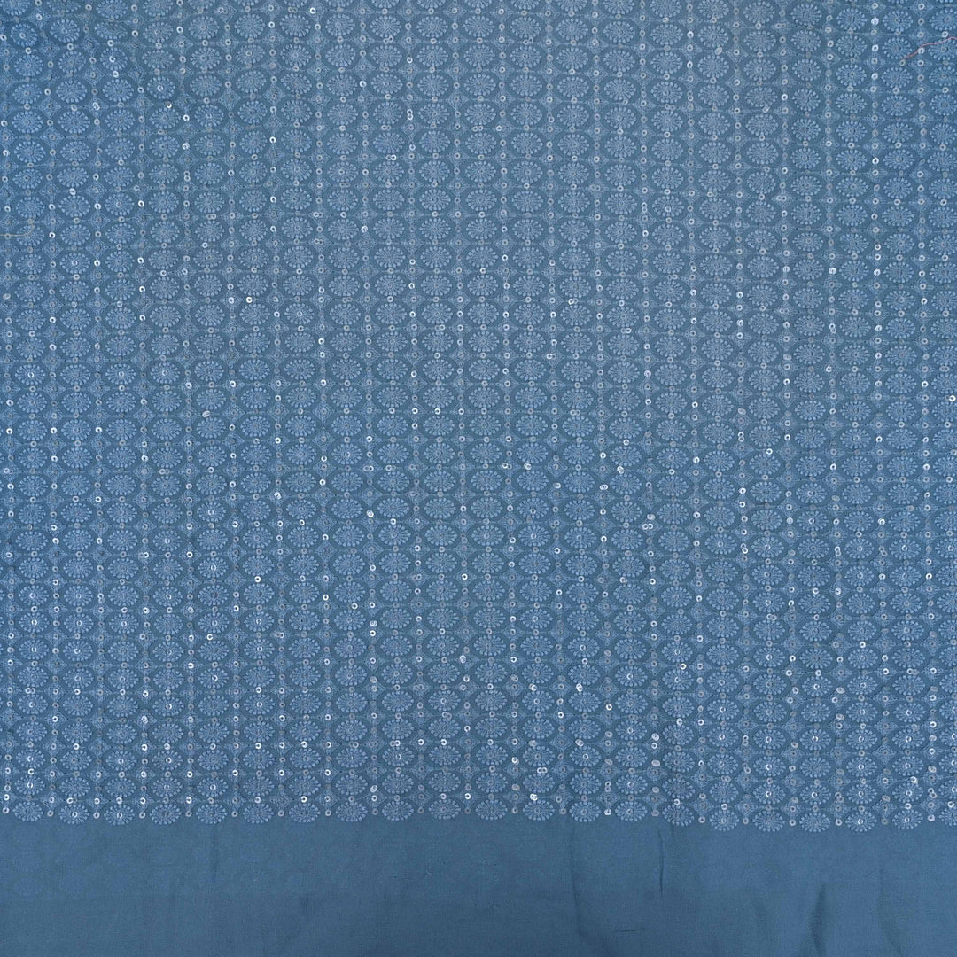 Stone Blue Embroidery Georgette Fabric