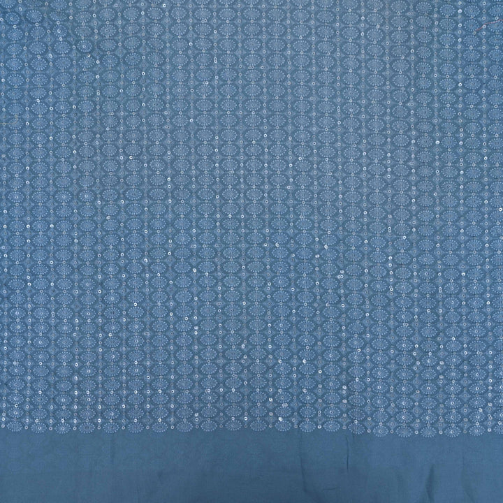 Stone Blue Embroidery Georgette Fabric