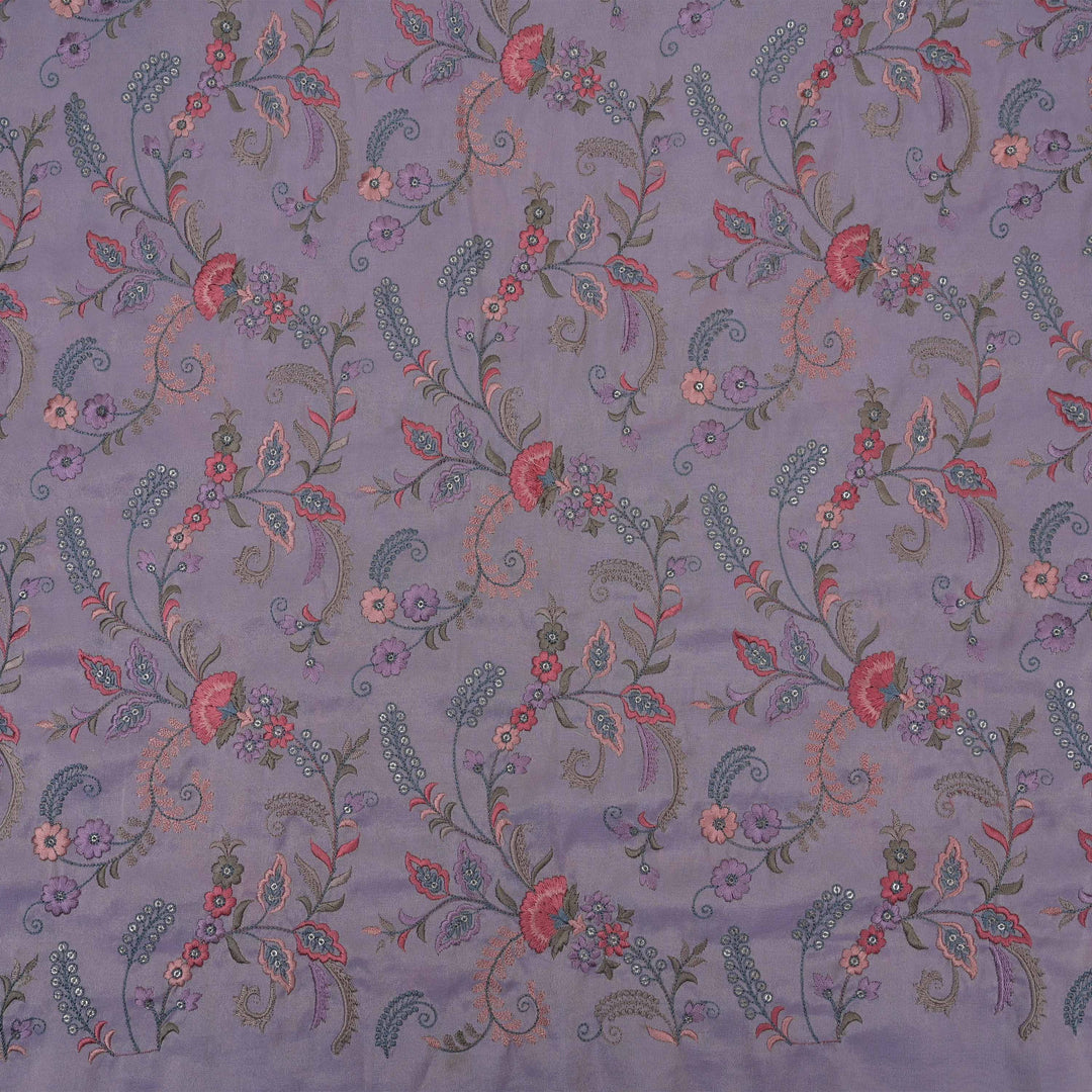 Languid Lavender Tissue Fabric With Embroidery