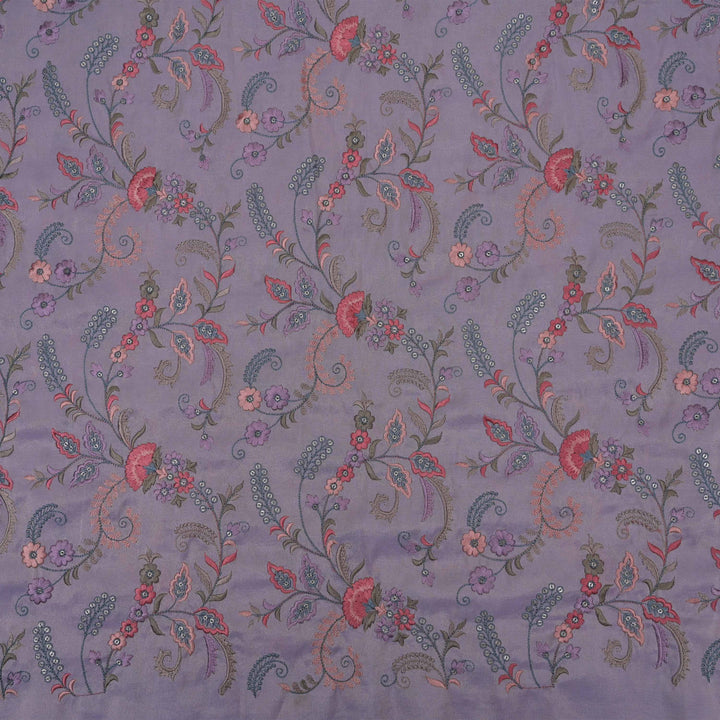 Languid Lavender Tissue Fabric With Embroidery