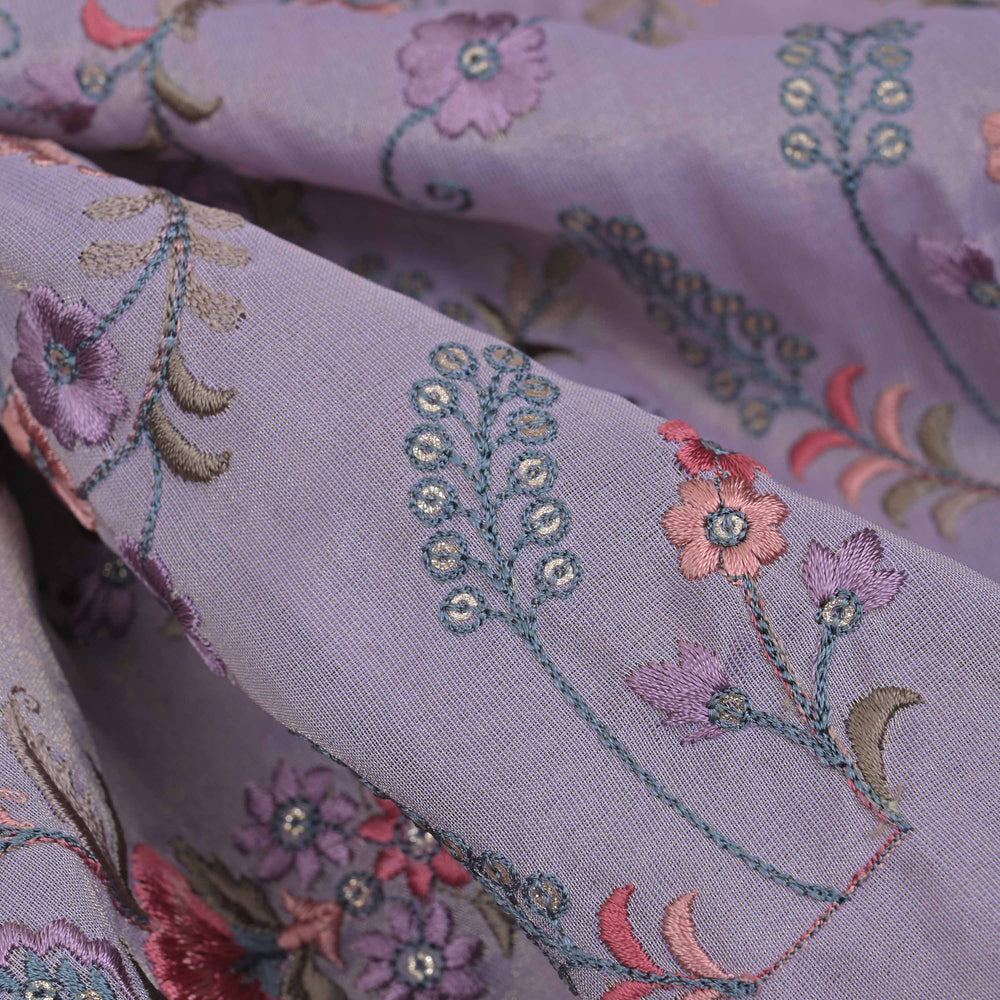 Languid Lavender Tissue Fabric With Embroidery