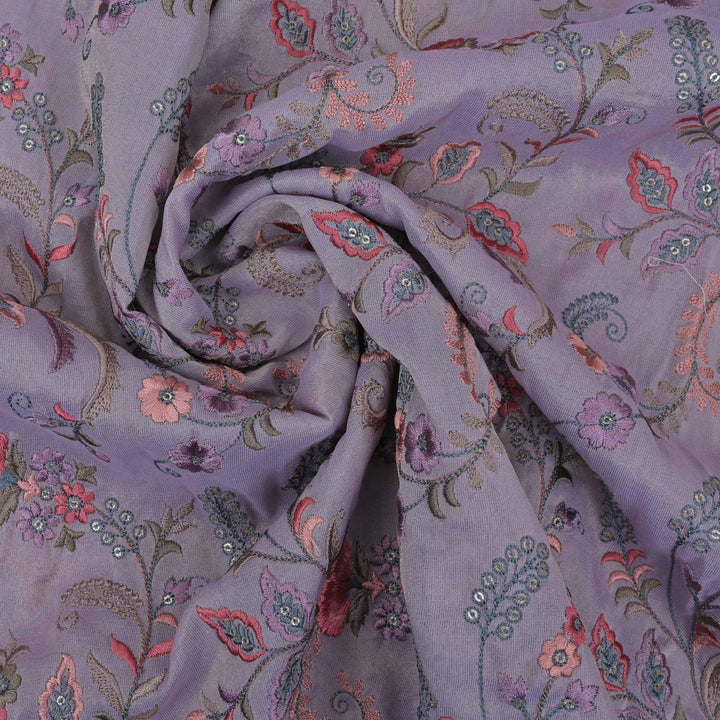 Languid Lavender Tissue Fabric With Embroidery