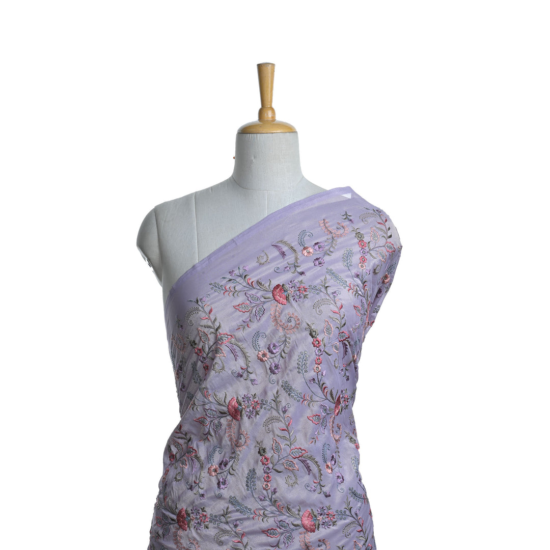 Languid Lavender Tissue Fabric With Embroidery