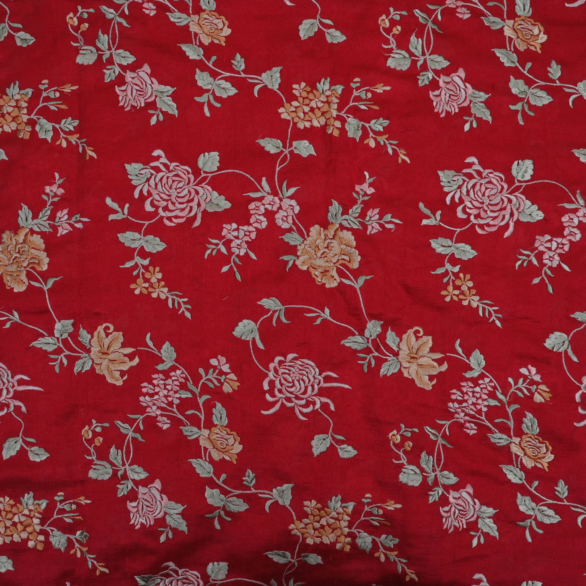 Persian Red Embroidery Rawsilk Fabric