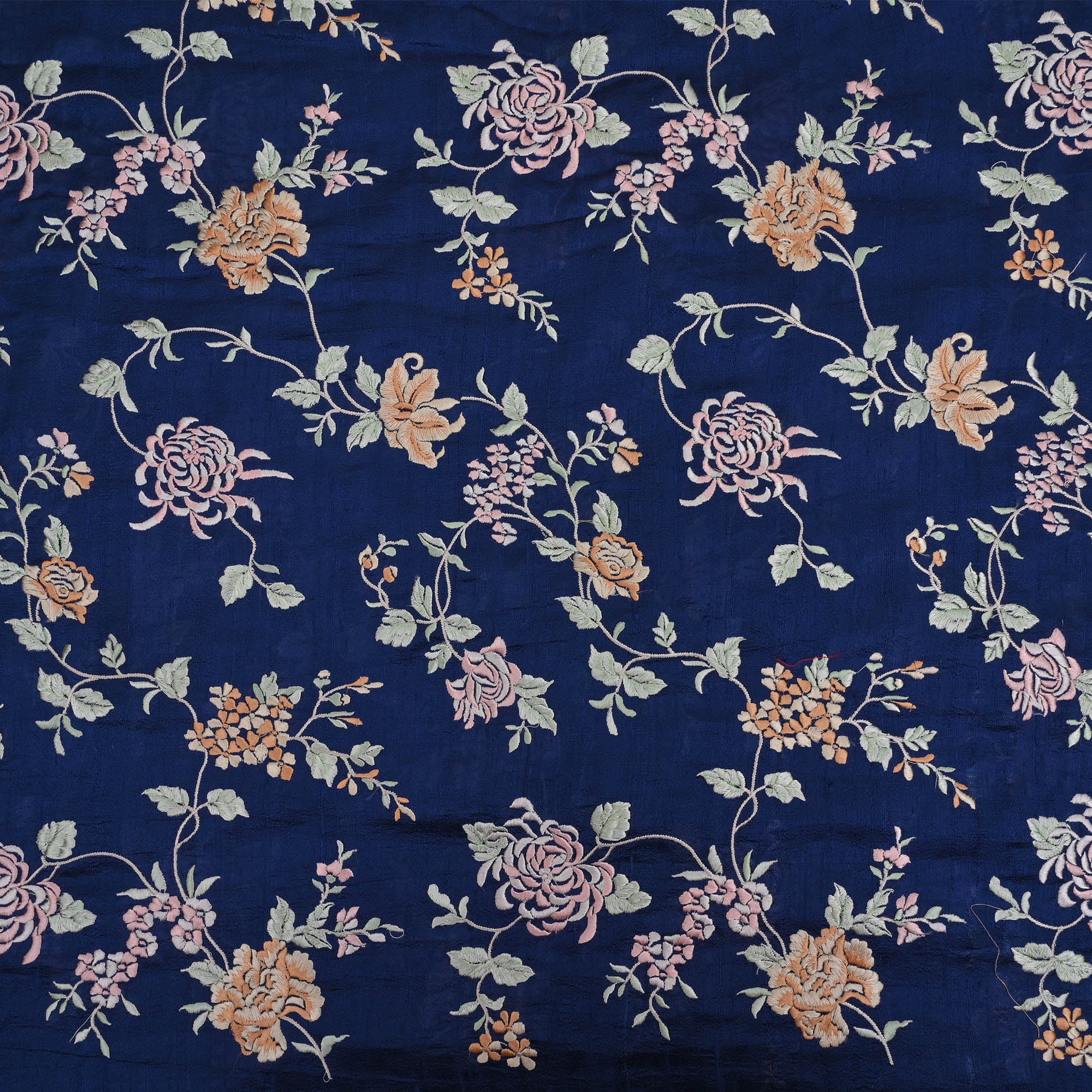 Deep Blue Embroidery Rawsilk Fabric