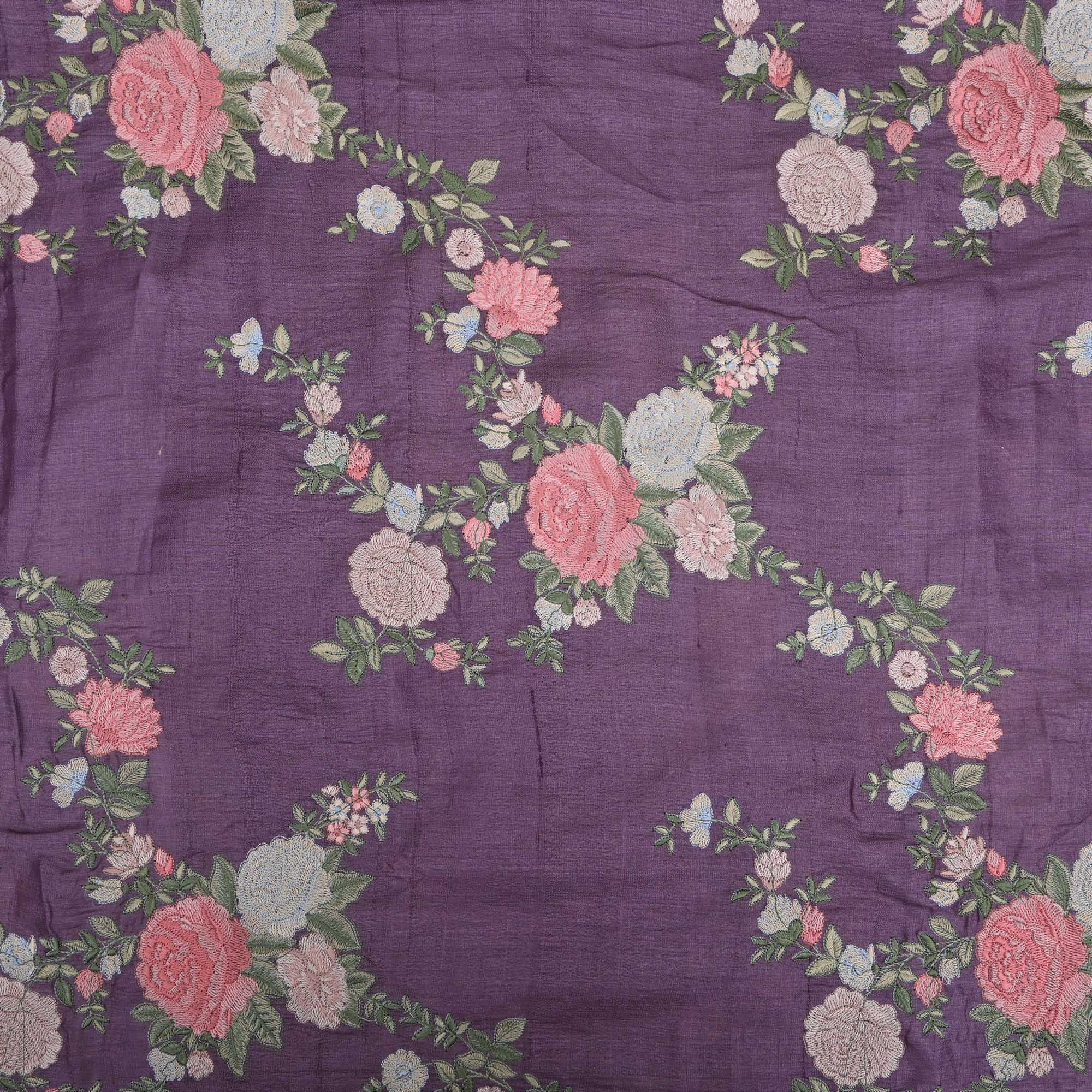 Lavender Grey Embroidered Tussar Fabric