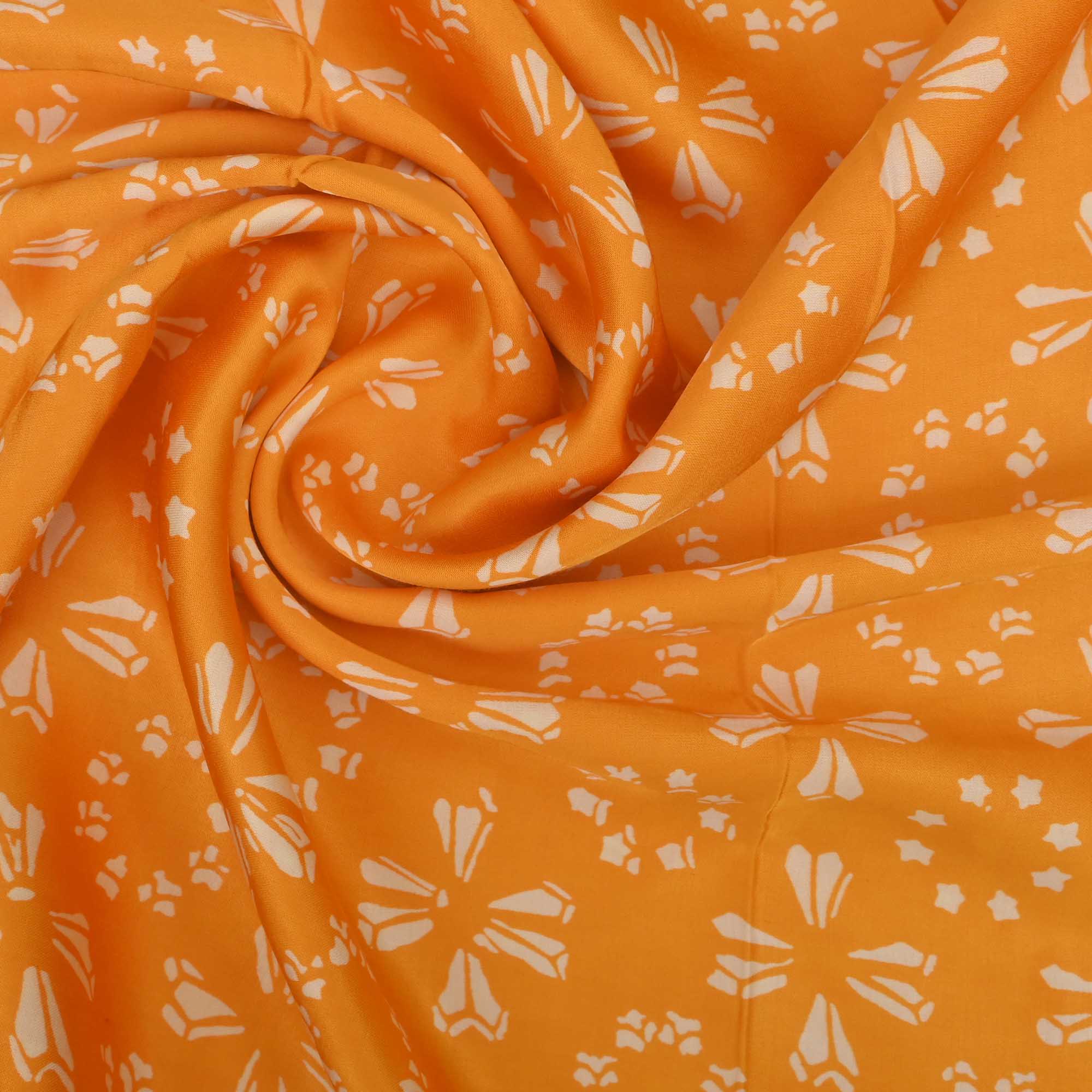 Bright Orange Printed Satin Fabric