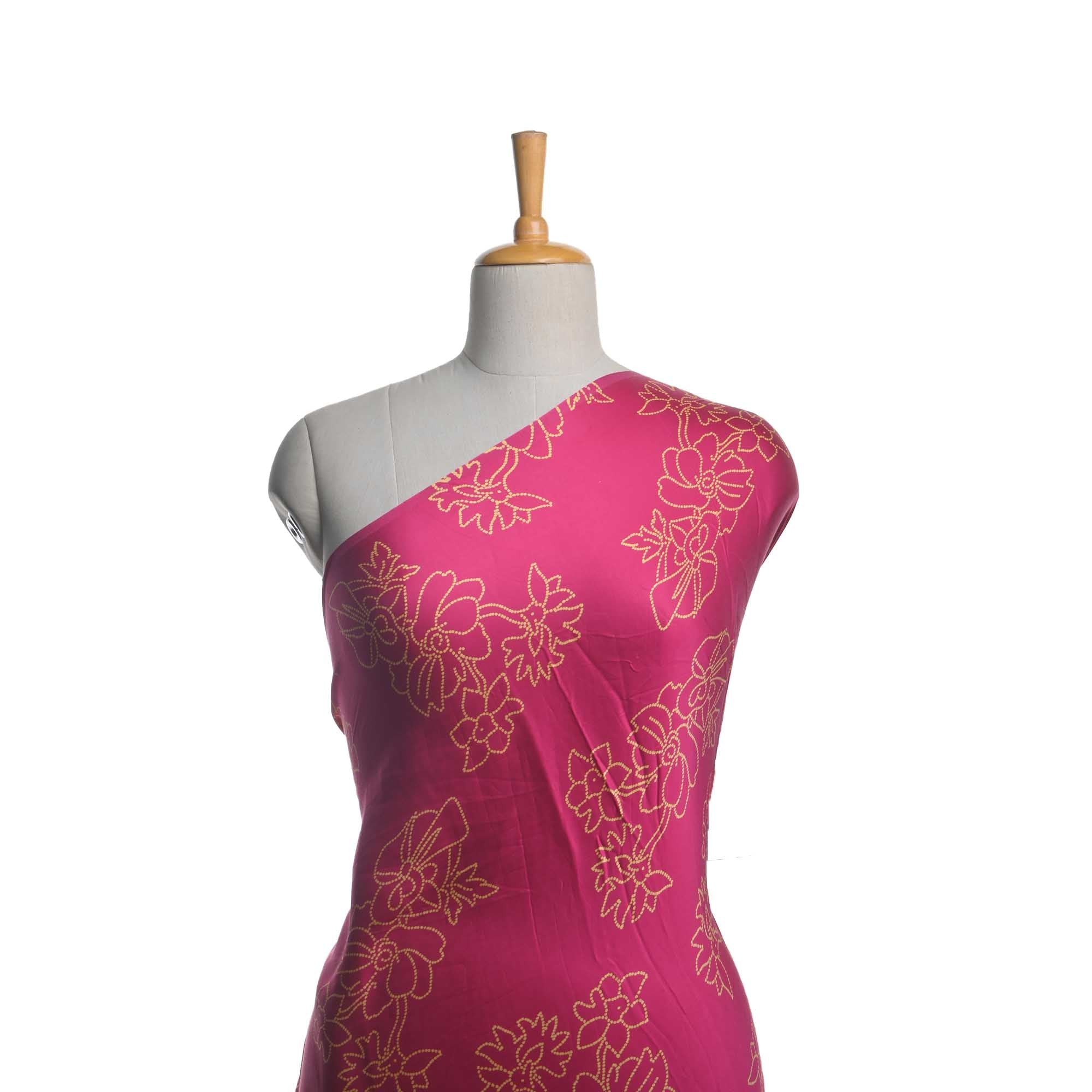 Ruby Pink Printed Floral Satin Fabric