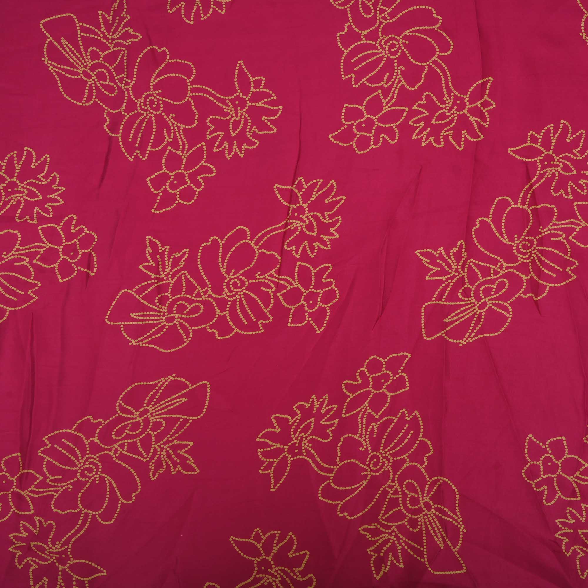 Ruby Pink Printed Floral Satin Fabric