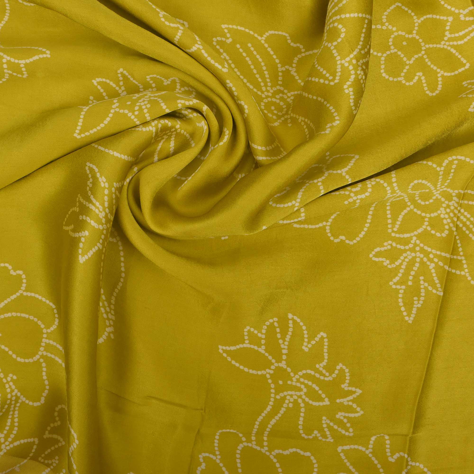 Citrine Green Printed Satin Fabric