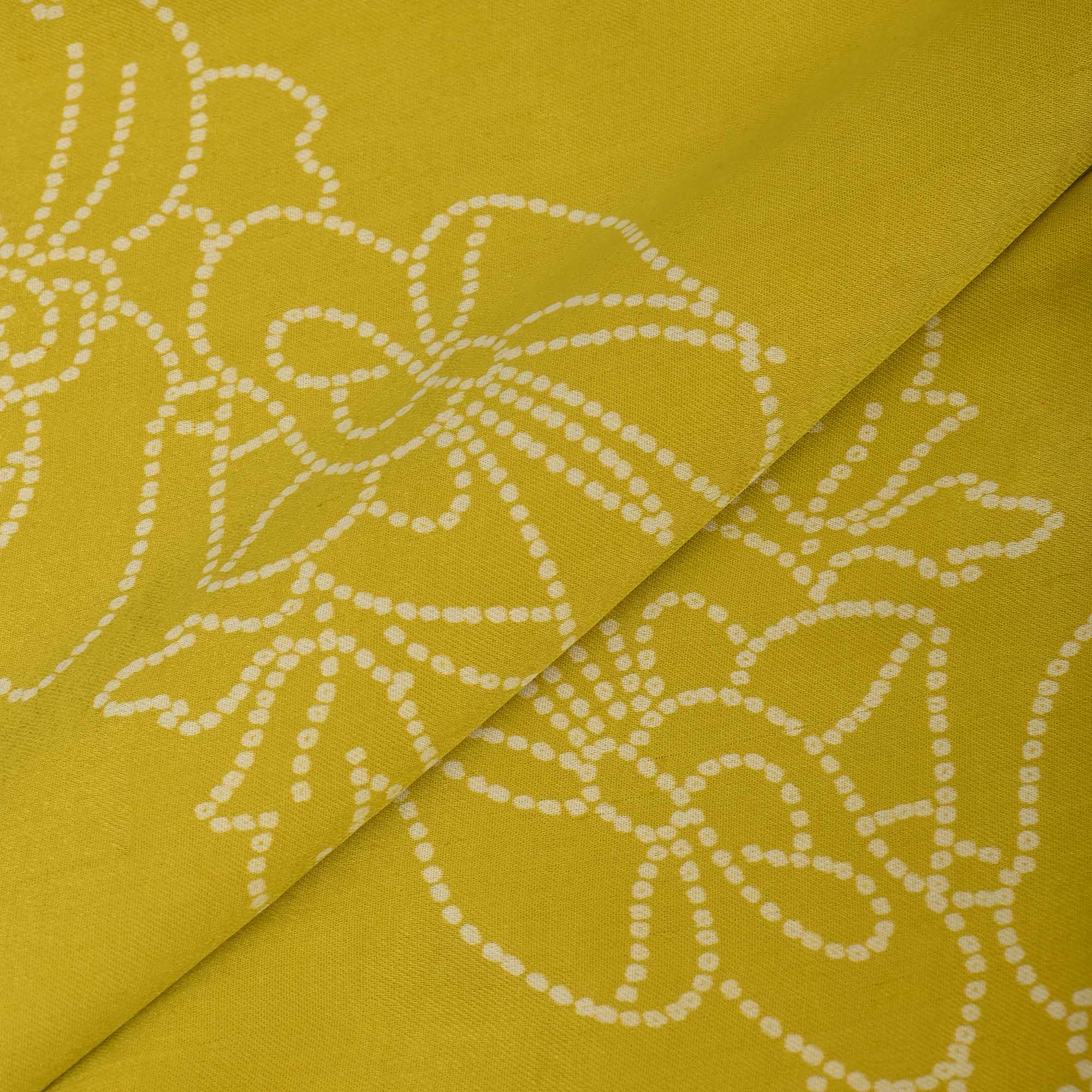 Citrine Green Printed Satin Fabric