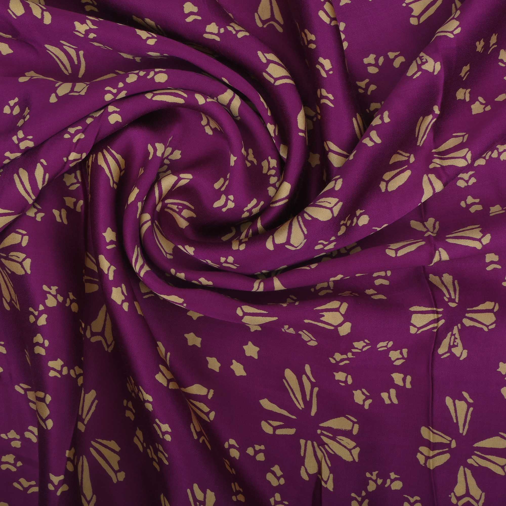 Royal Purple Printed Floral Satin Fabric