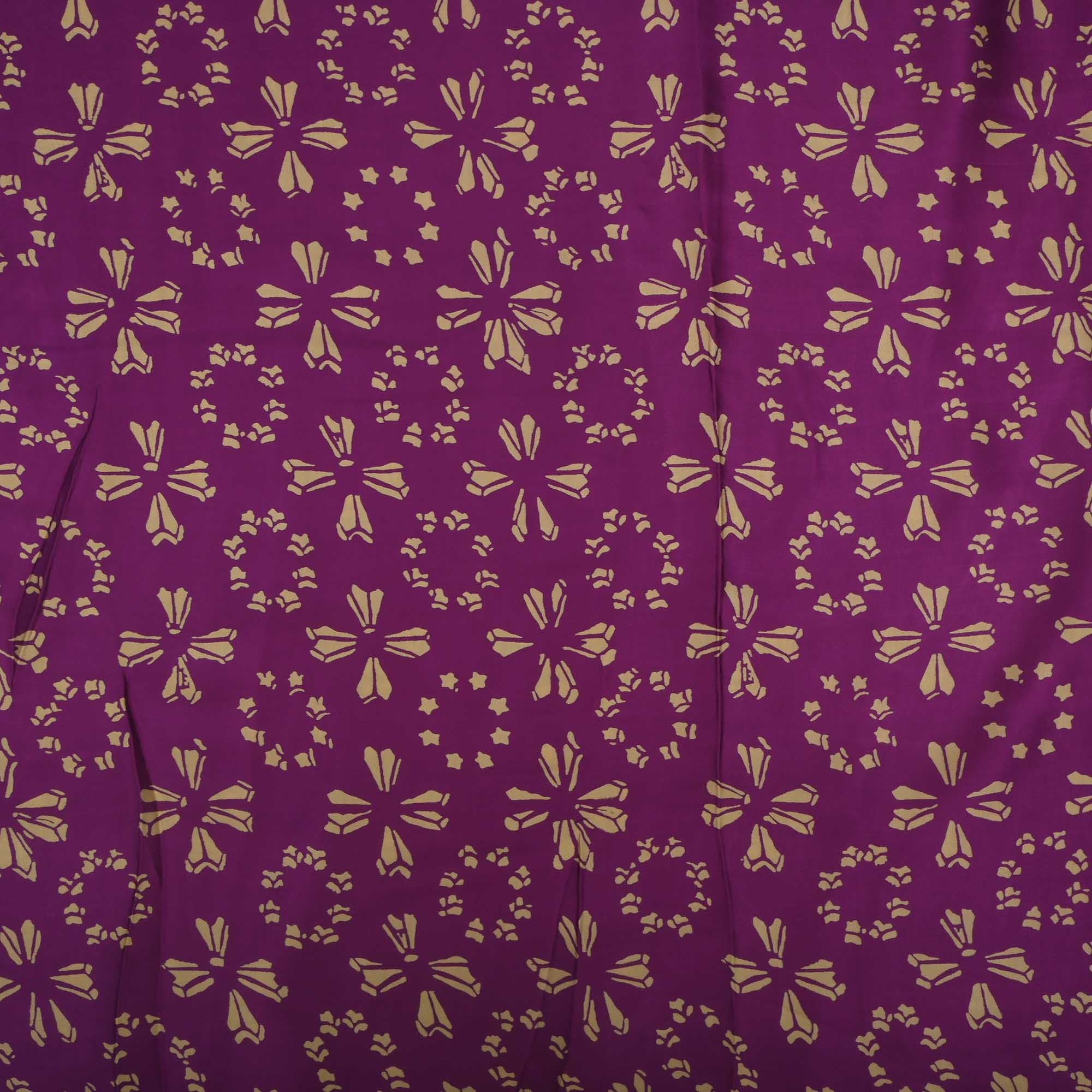 Royal Purple Printed Floral Satin Fabric