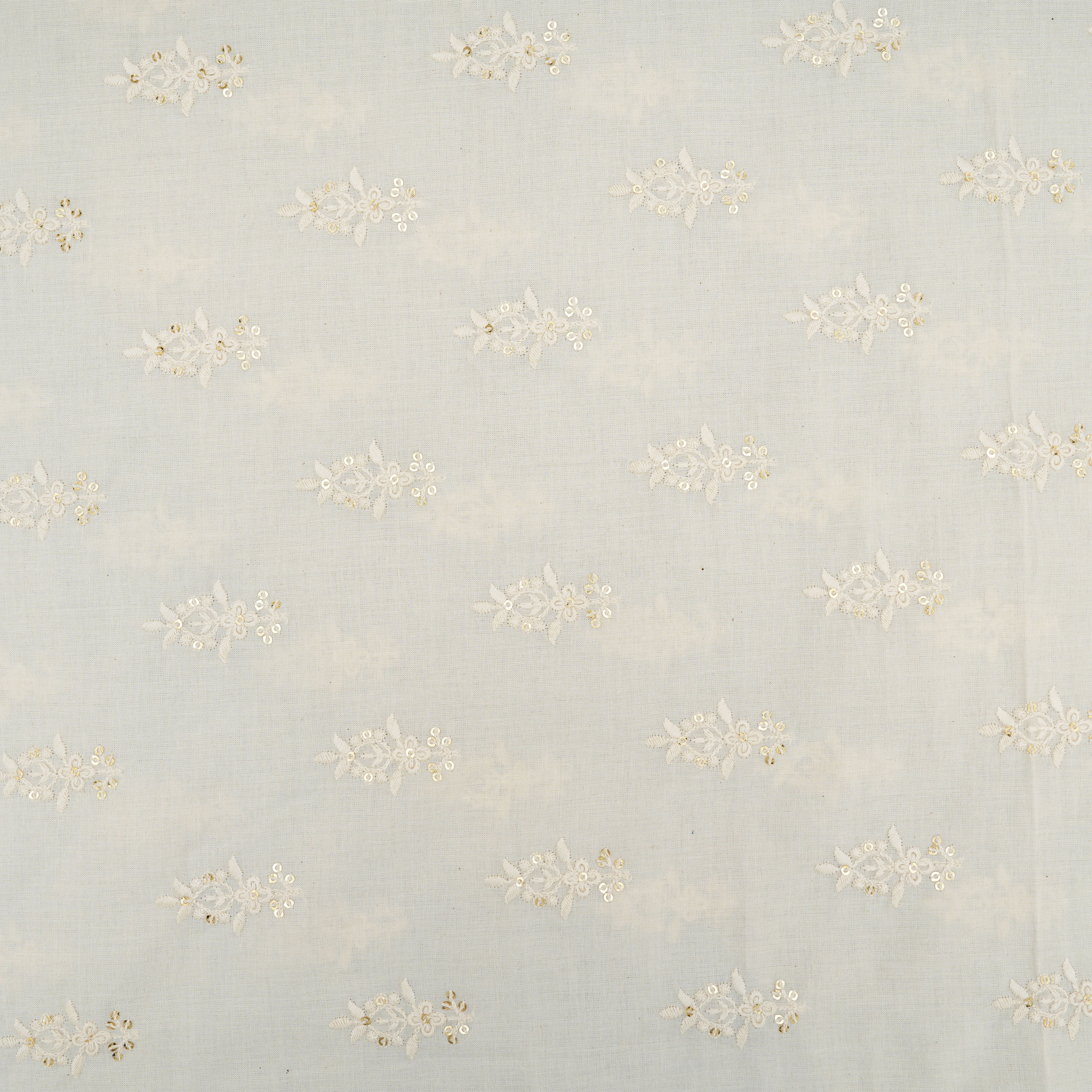 Smoke White Floral Buttas Embroidered On Chanderi Fabric