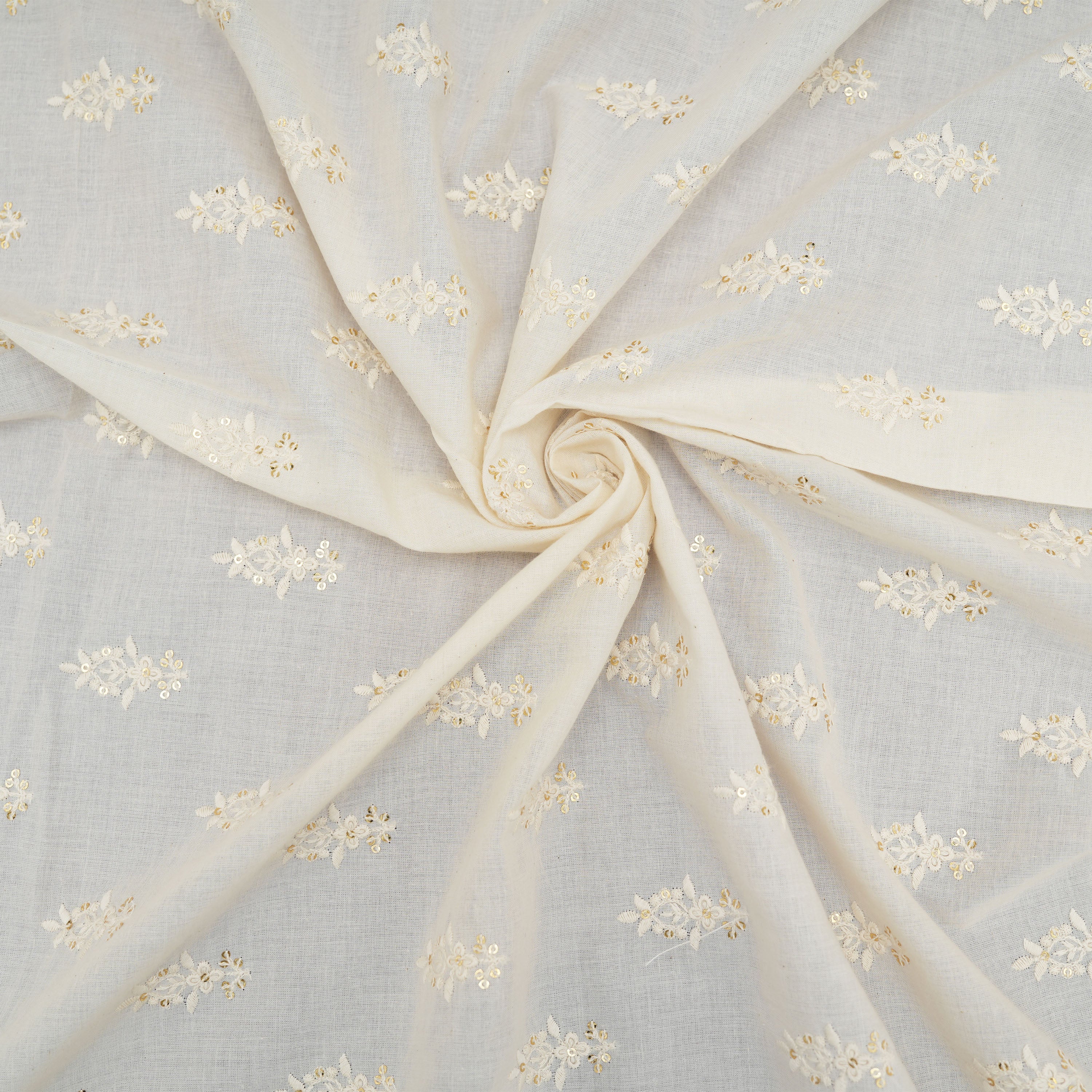 Smoke White Floral Buttas Embroidered On Chanderi Fabric