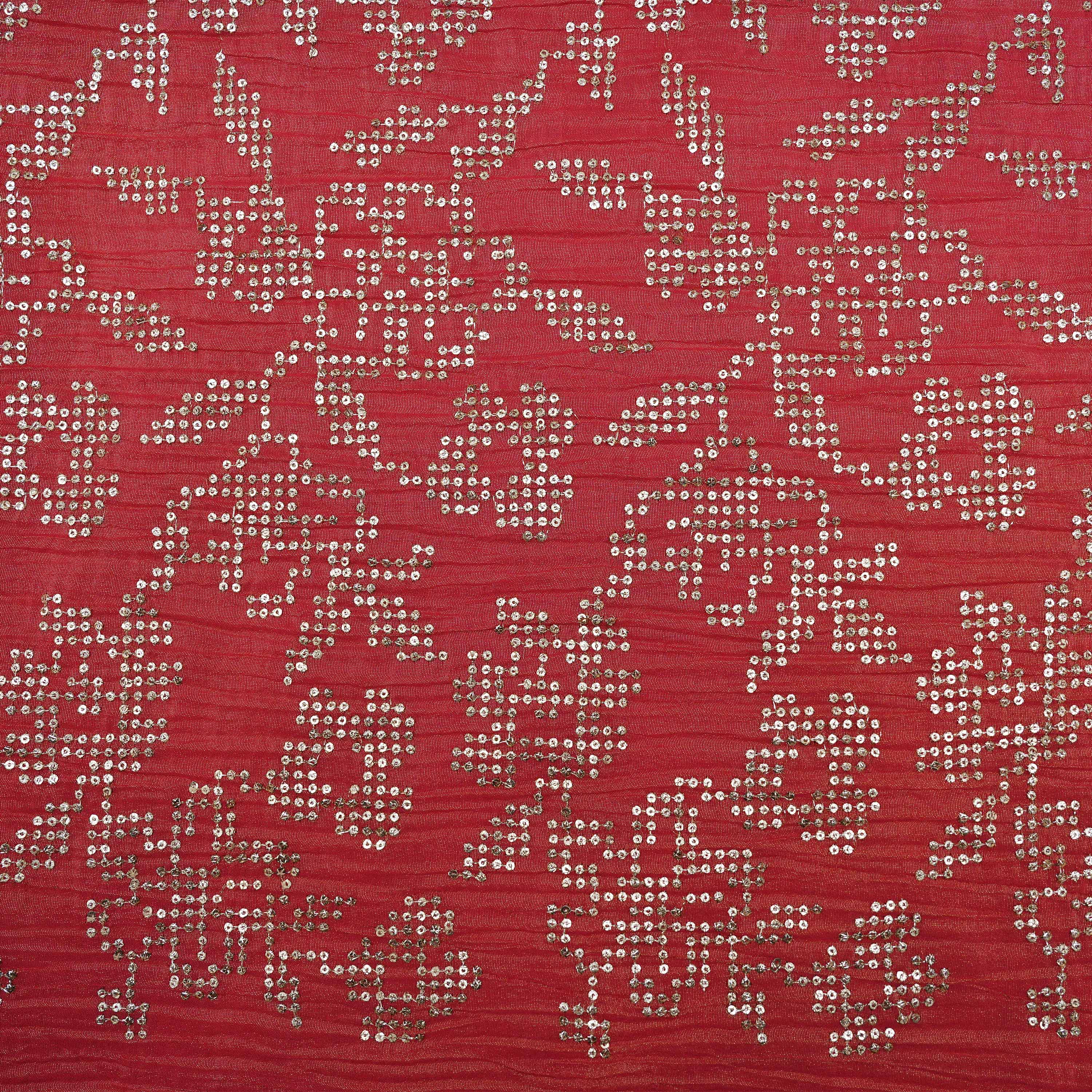 Pinkish Red Floral Embellishment Tissue Fabric