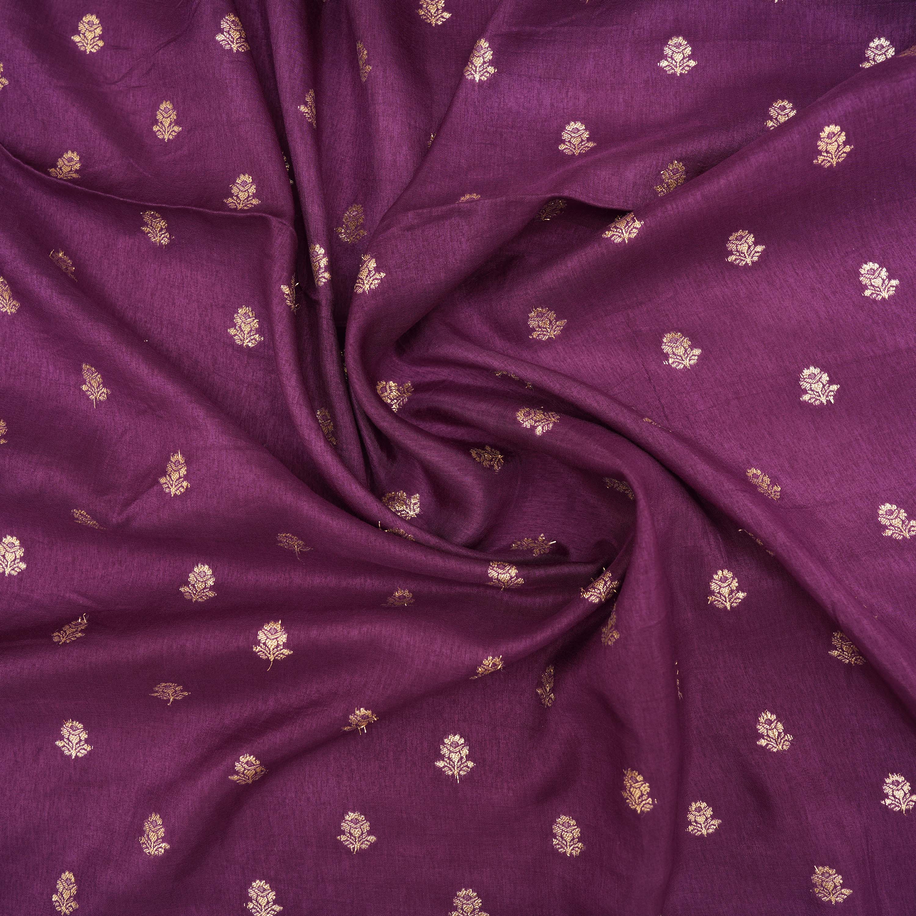 Deep Plum Floral Gold Butti Jamawar Silk Fabric