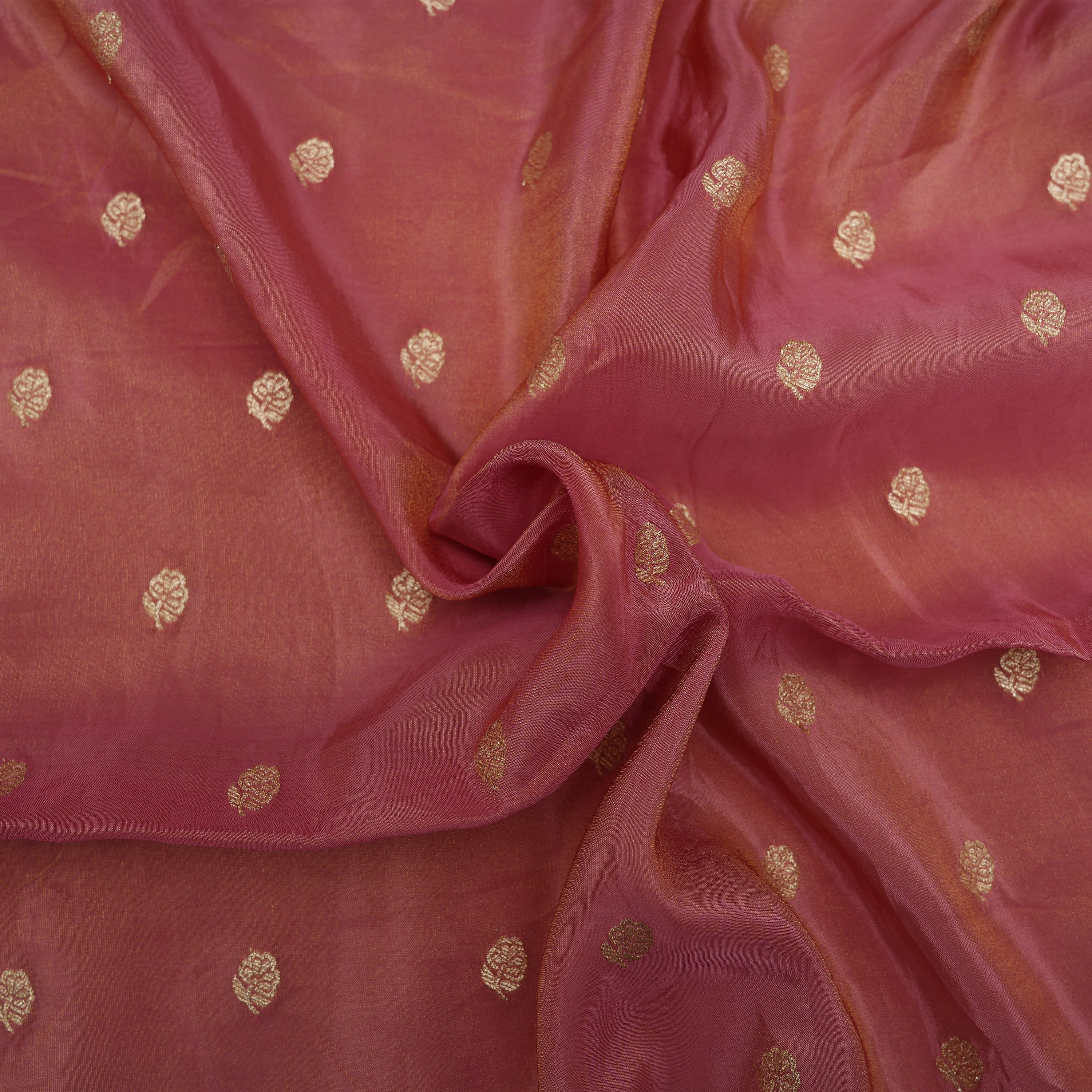 Cordovan Pink Floral Buttis With Floral Jaal Border Tissue Fabric