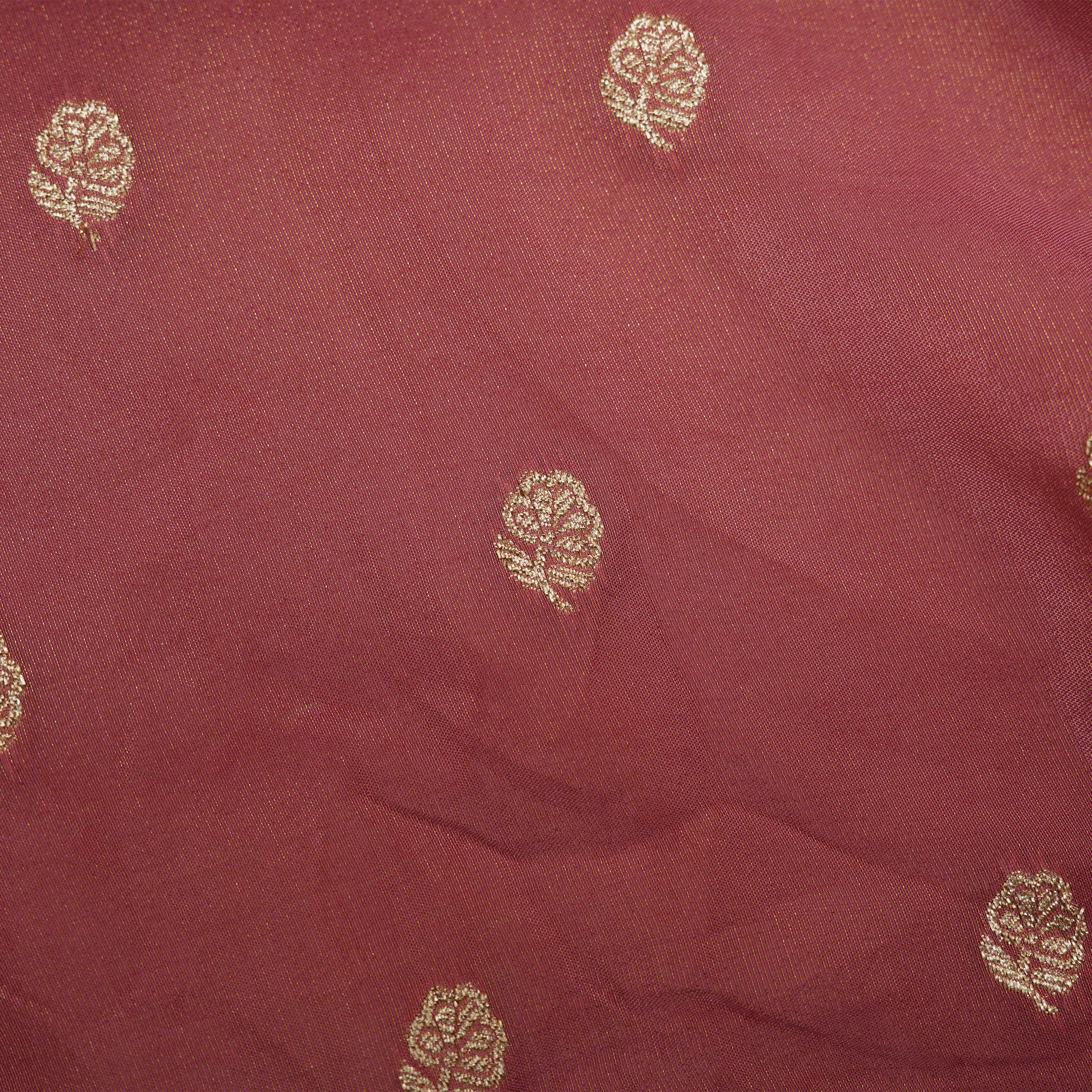 Cordovan Pink Floral Buttis With Floral Jaal Border Tissue Fabric