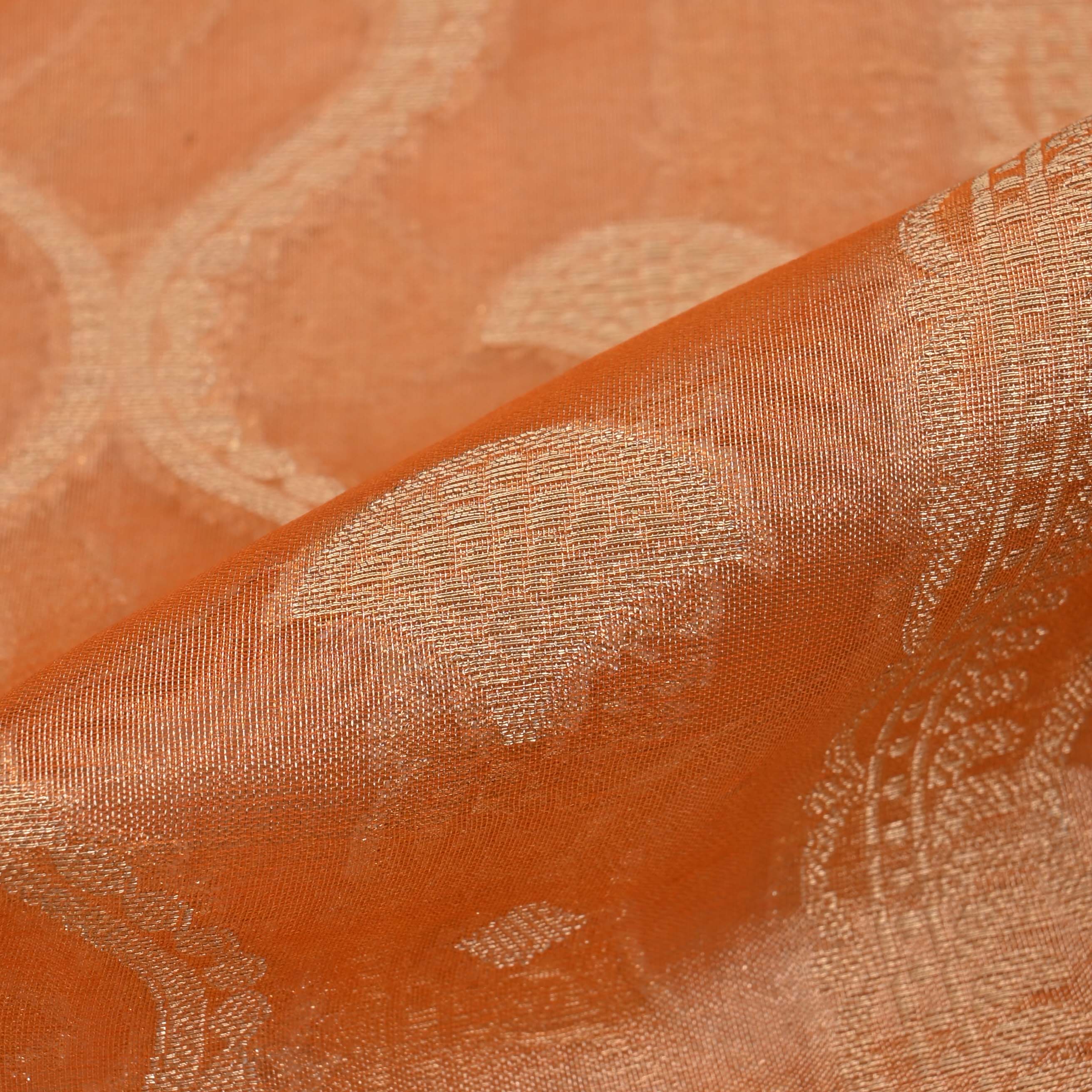 Crayola Peach Tissue Fabric With Zari Weaving