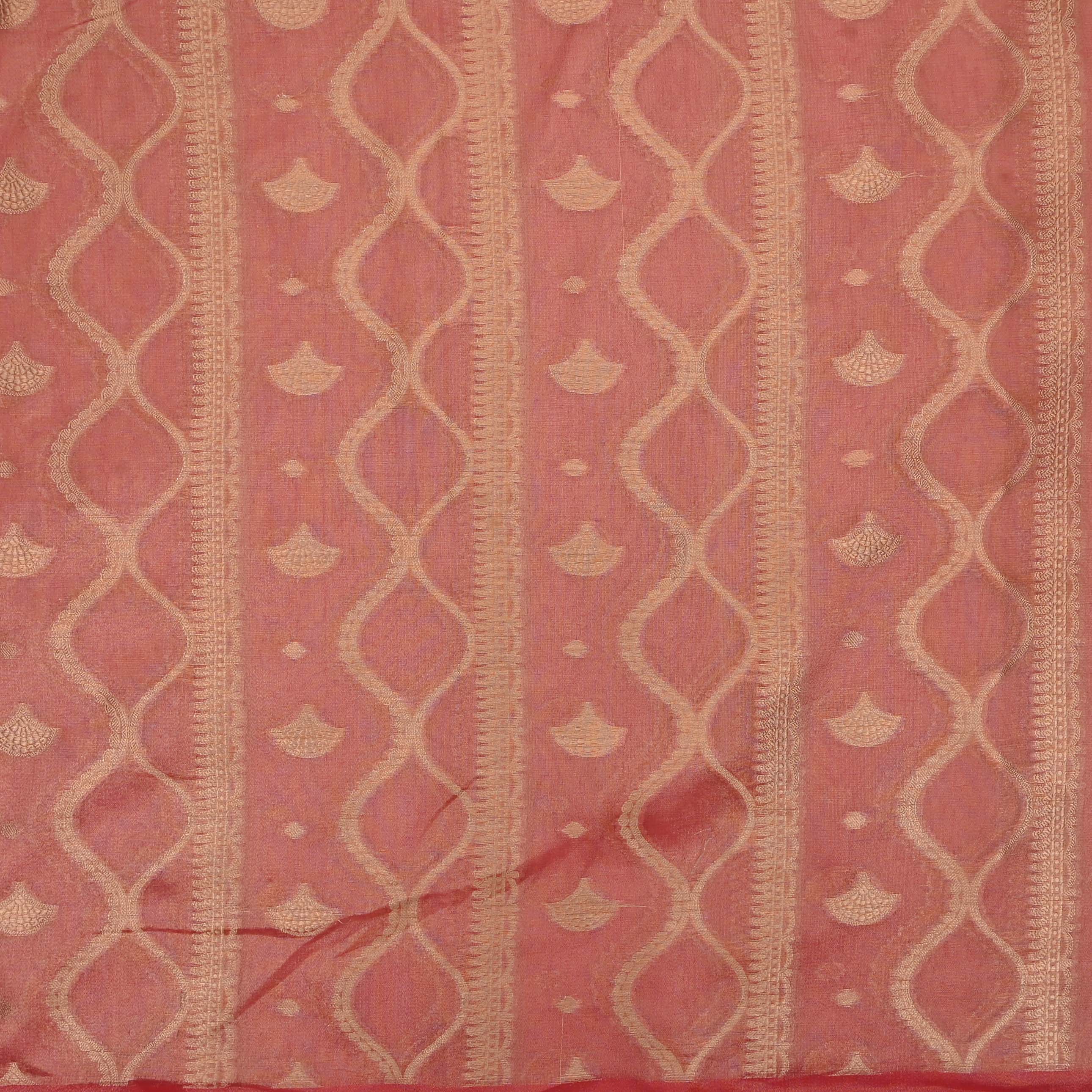Candy Pink Tissue Fabric With Zari Weaving