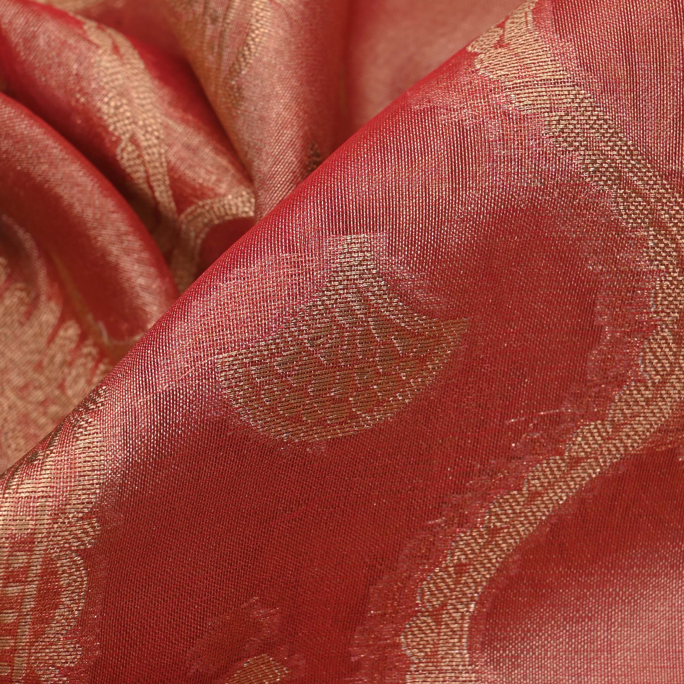 Candy Pink Tissue Fabric With Zari Weaving