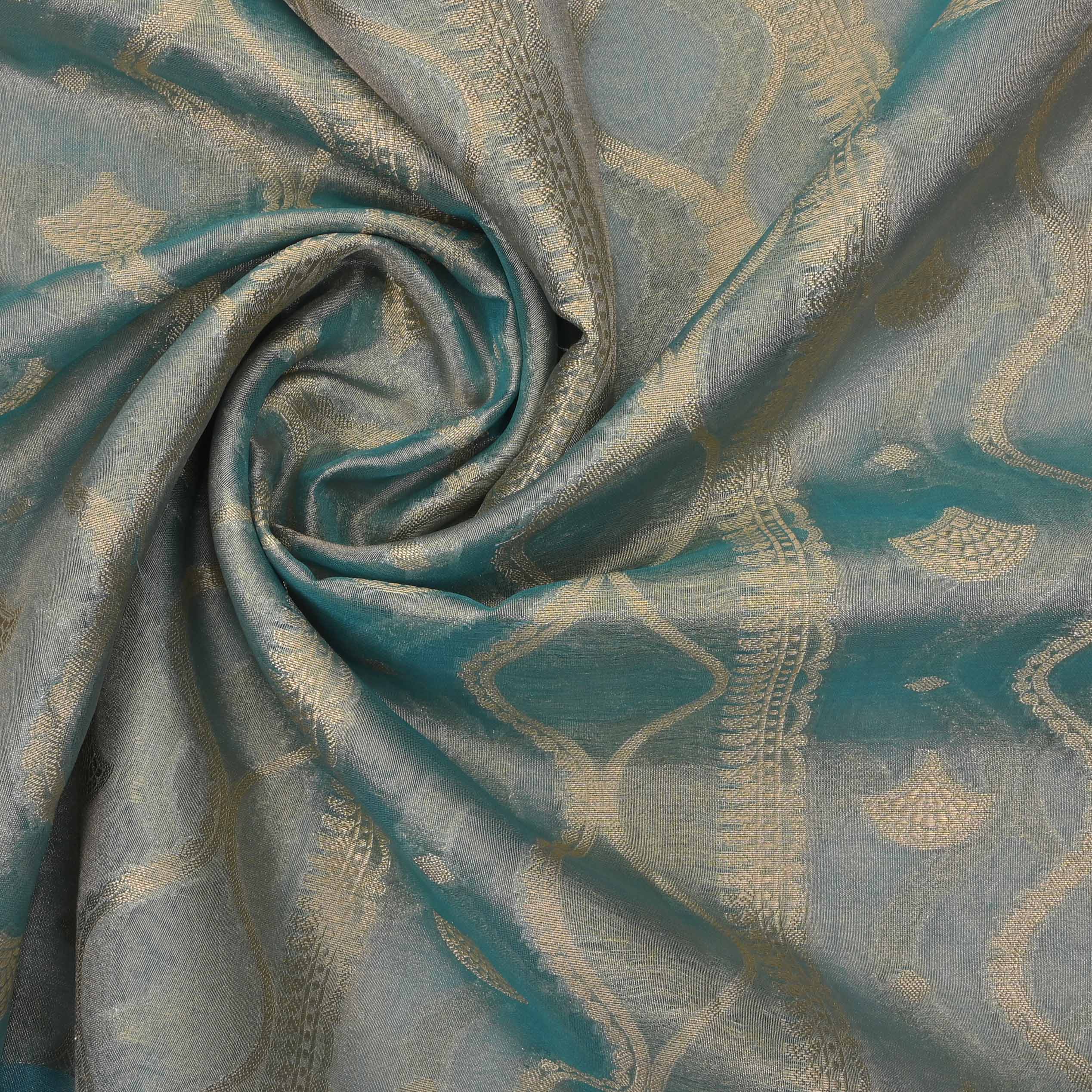 Powder Blue Tissue Fabric With Zari Weaving