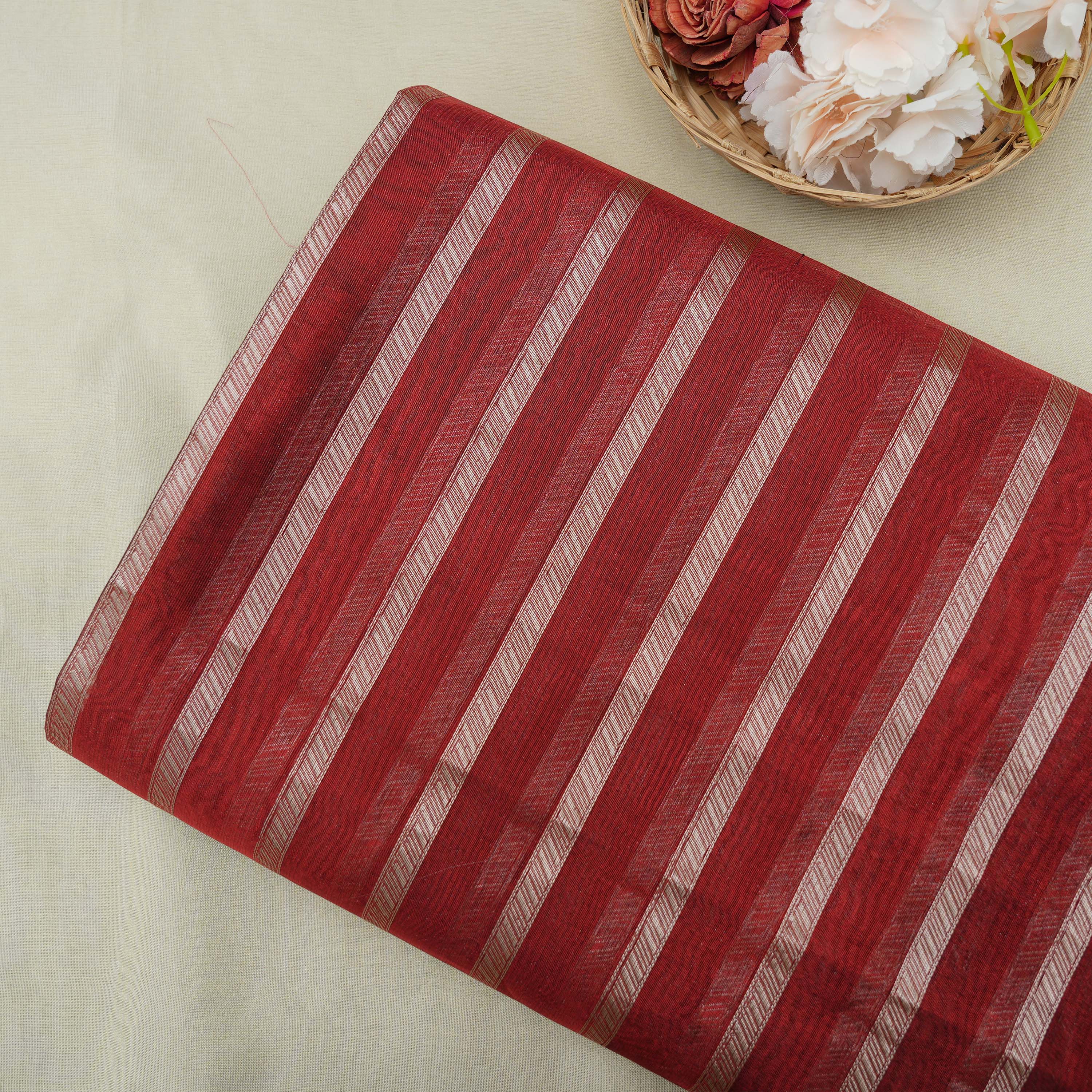 Copper Rust Brown Horizontal Stripes Tissue Fabric