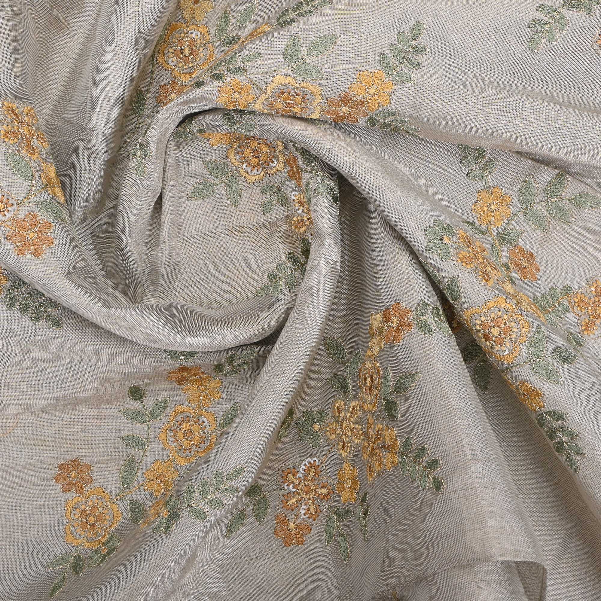 Ice Grey Tissue Fabric With Embroidery