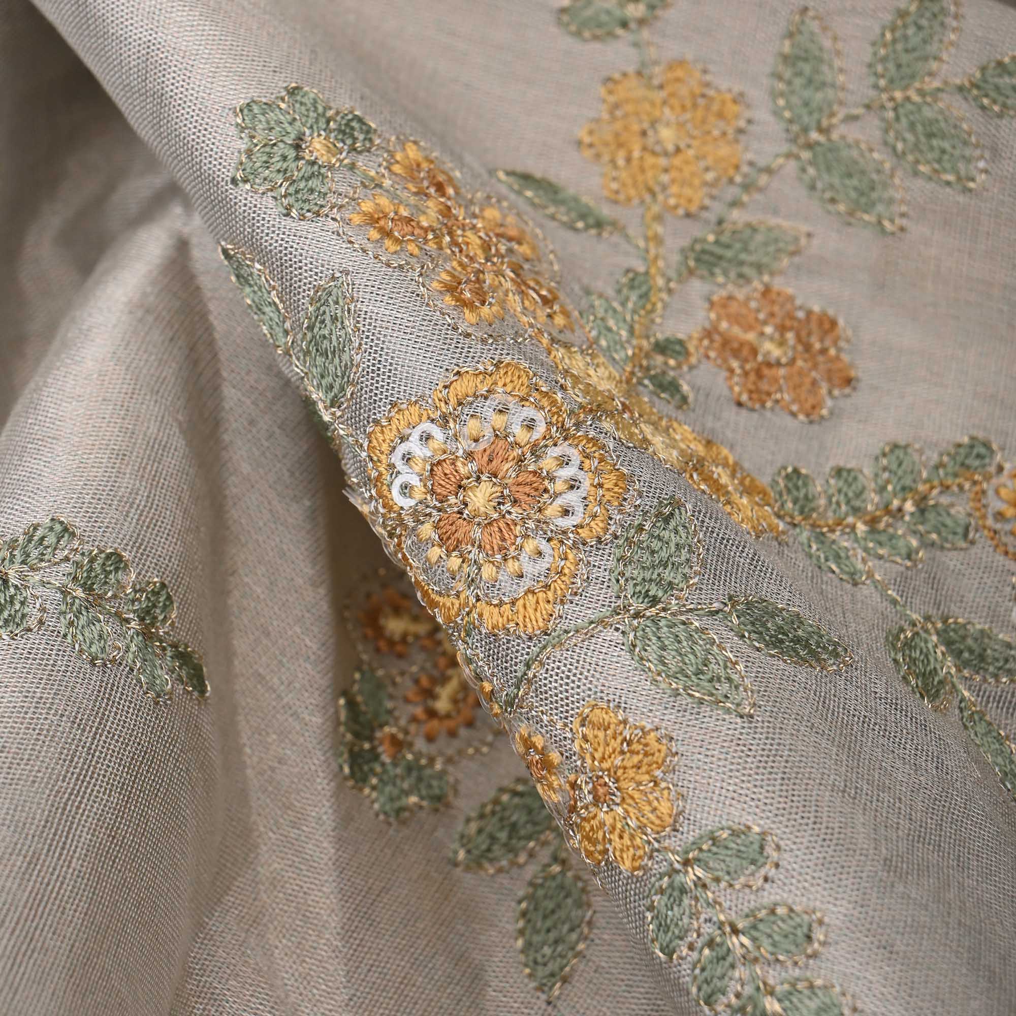 Ice Grey Tissue Fabric With Embroidery