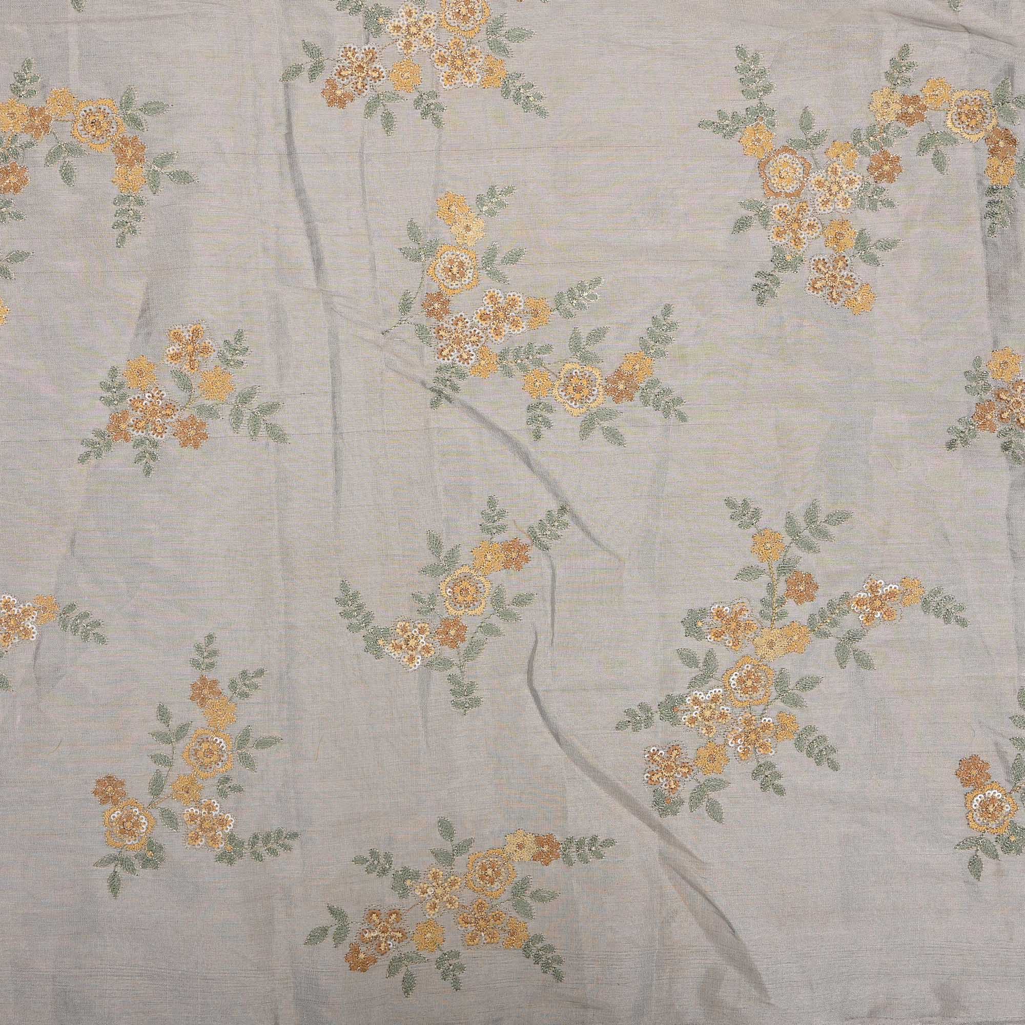 Ice Grey Tissue Fabric With Embroidery