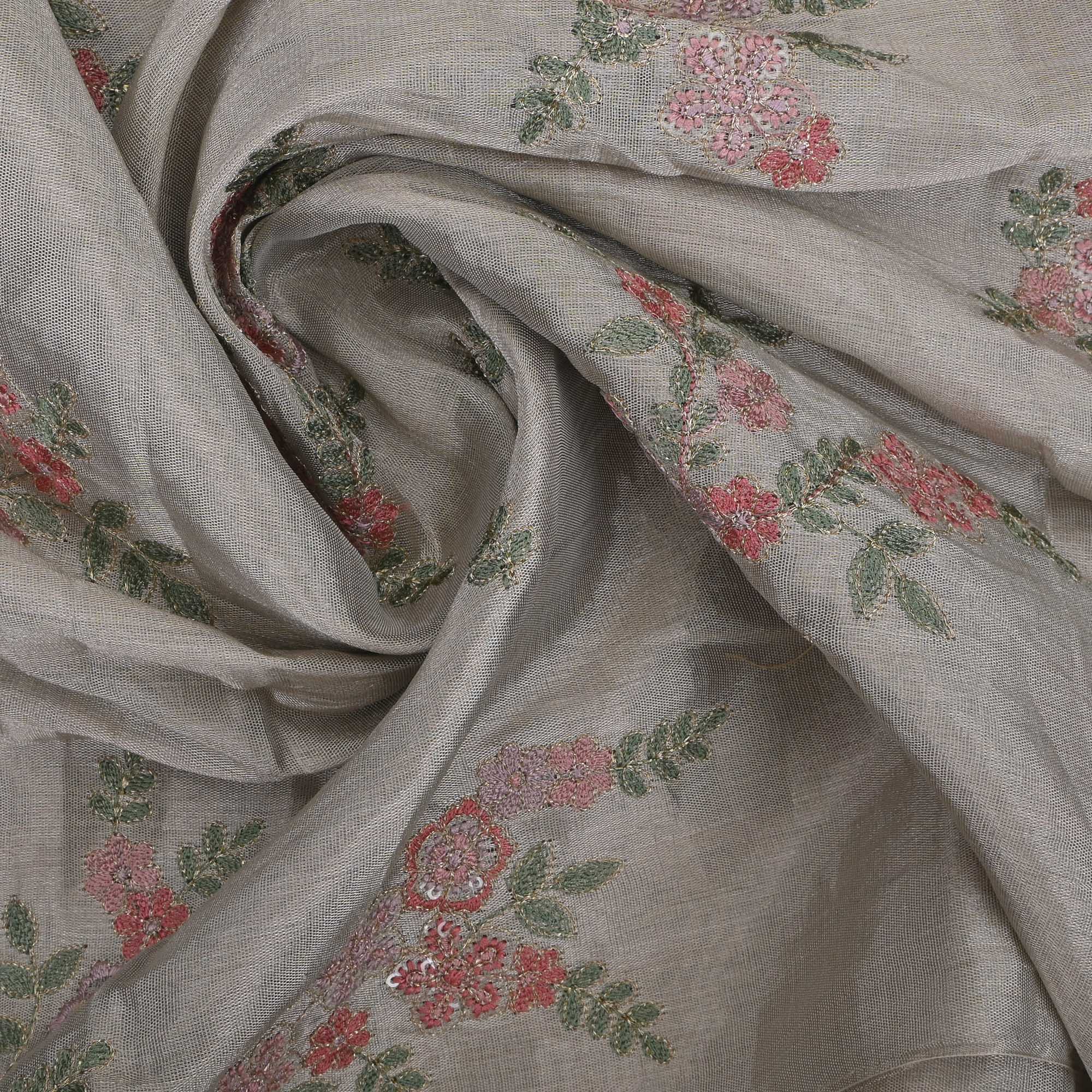 Medium Grey Tissue Fabric With Embroidery