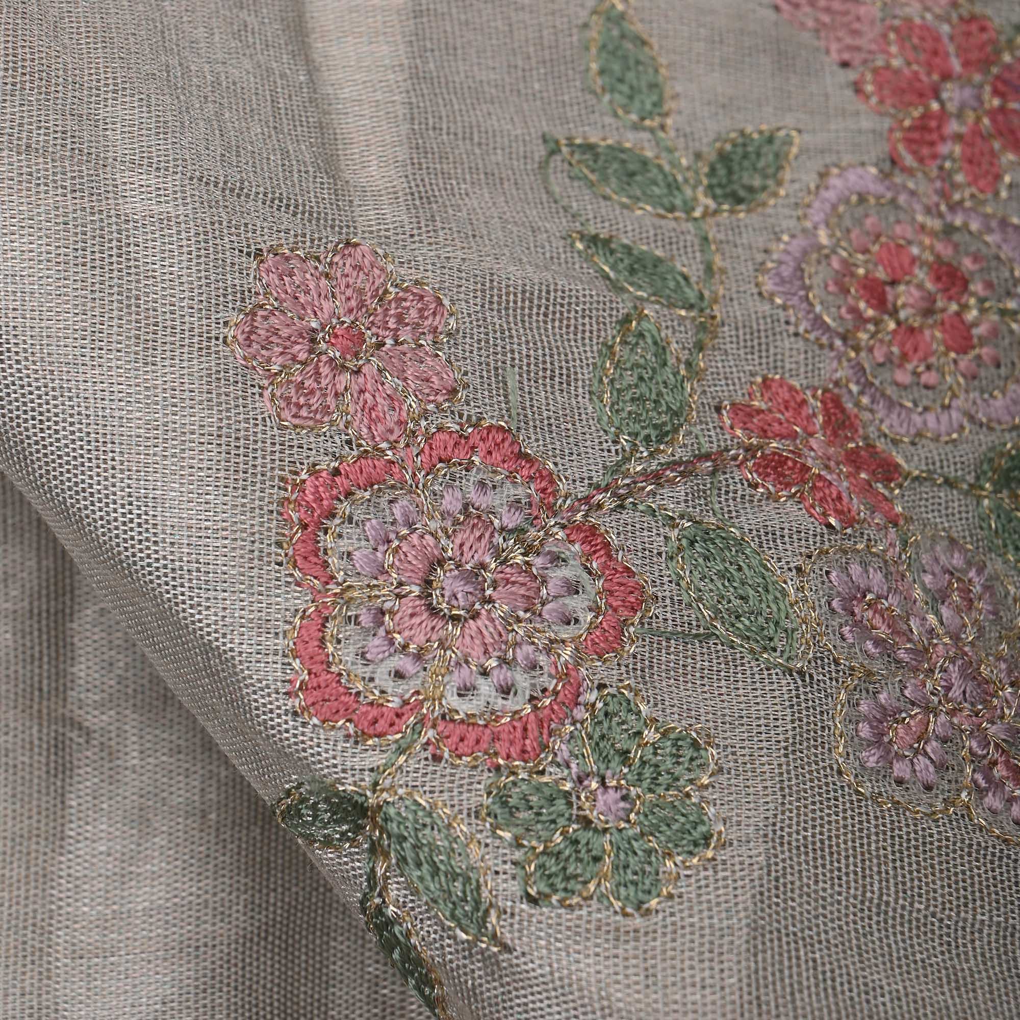 Medium Grey Tissue Fabric With Embroidery