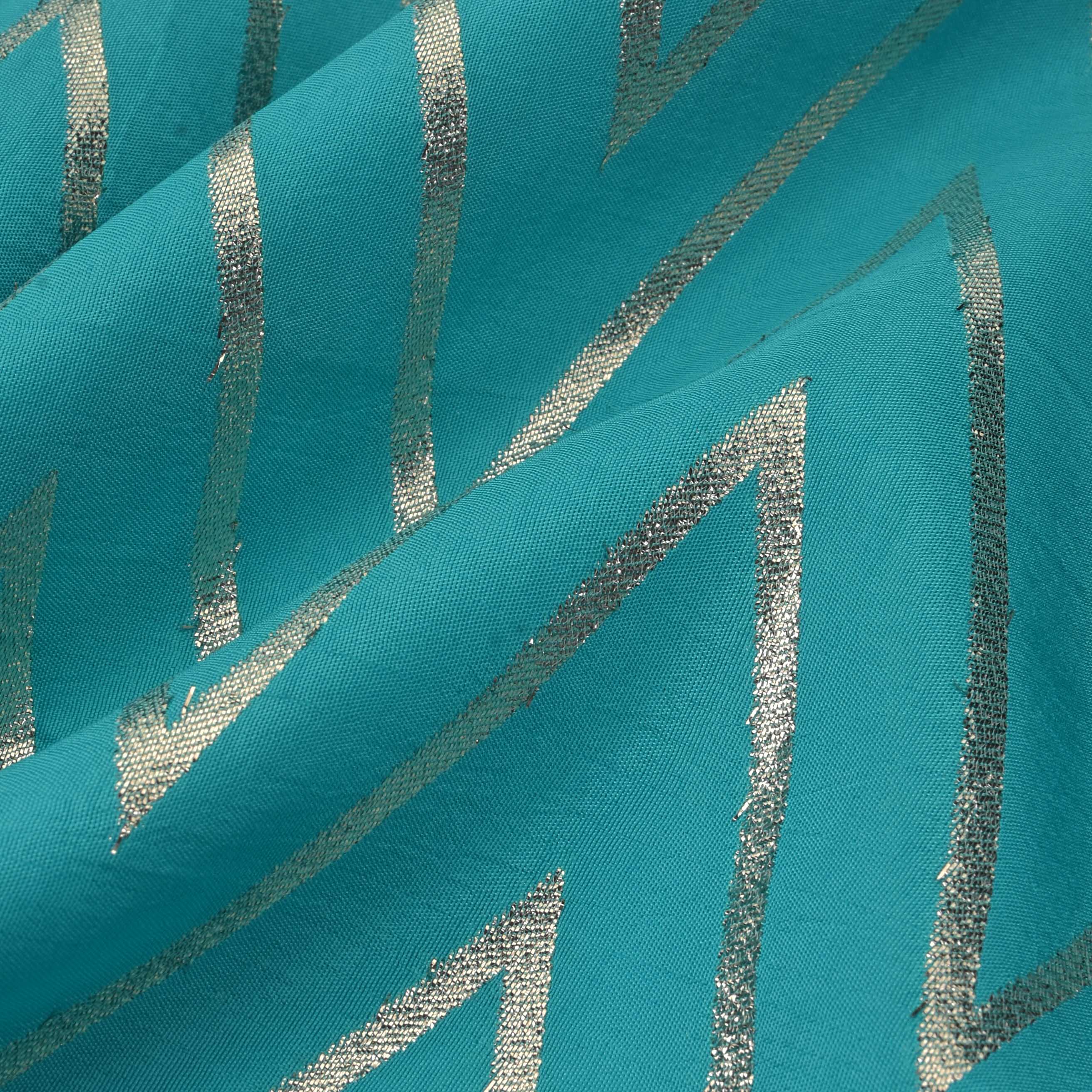 Dark Turquoise Zig-Zag Brocade Banarasi Fabric